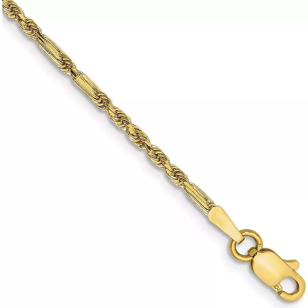 14K Yellow Gold 7" Diamond-Cut Milano Rope Bracelet with Lobster Clasp - 1.8mm Width by Oro Pregiato