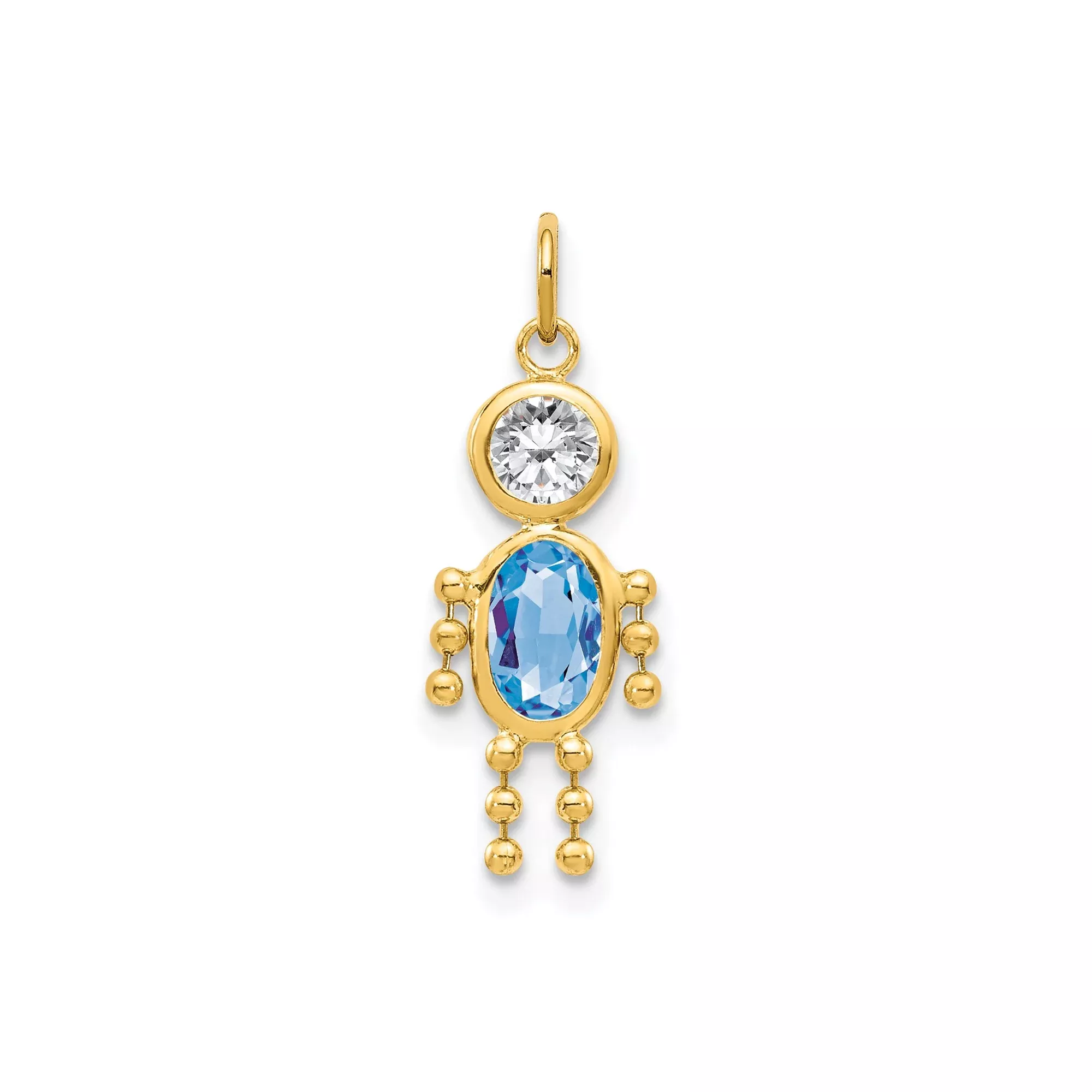 14k Yellow Gold Boy Pendant with Synthetic Birthstone and Cubic Zirconia, Family Charm