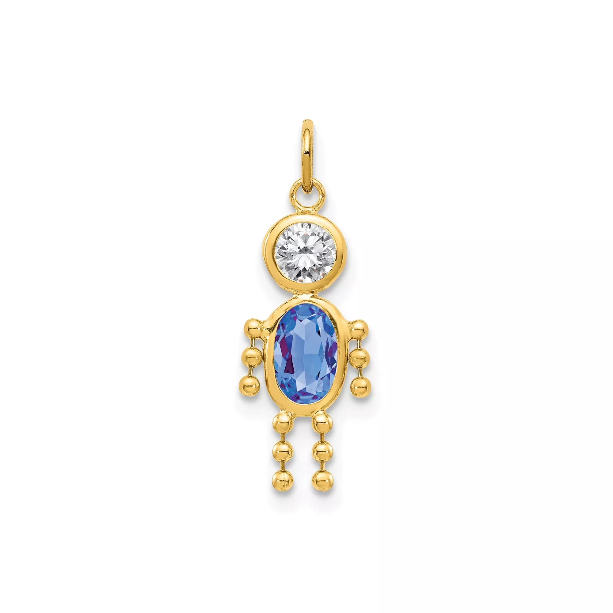 14k Yellow Gold Boy Pendant with Synthetic Birthstone and Cubic Zirconia, Figurine Style Charm