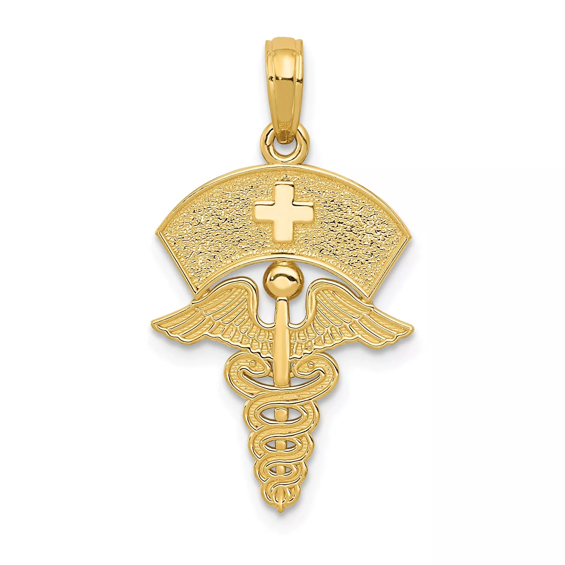 14K Yellow Gold Caduceus W /Nurses Cap Pendant