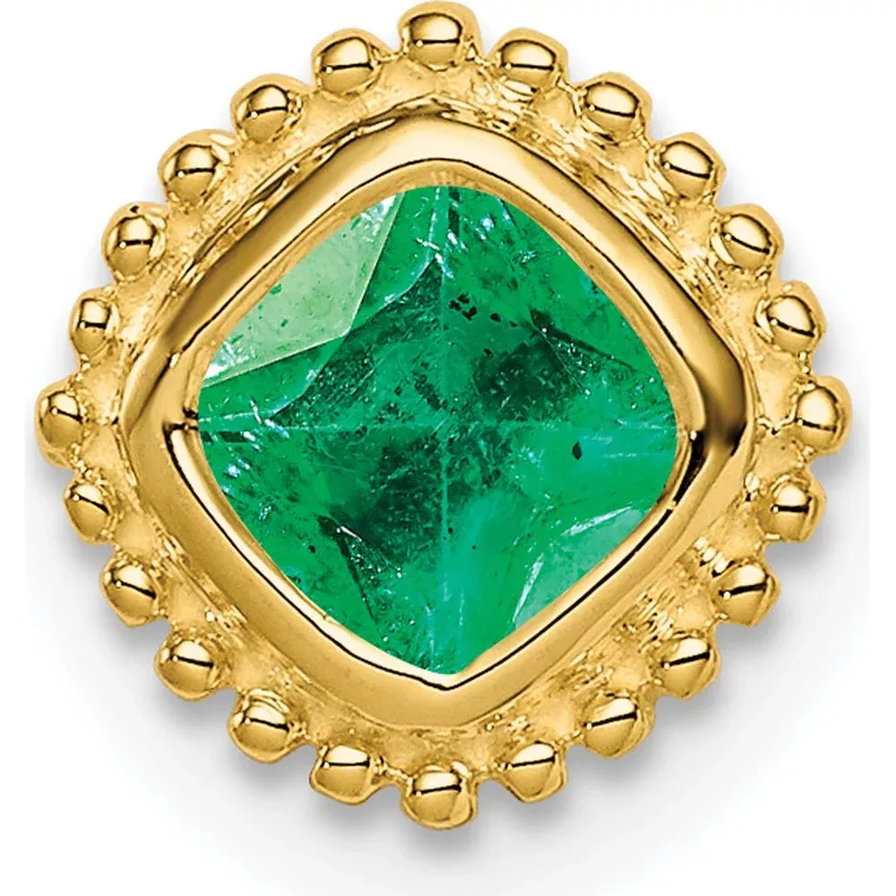 14K Yellow Gold Cushion Cut Emerald Beaded Edge Pendant - 0.5 Carat Natural Emerald by Lumare Gioia