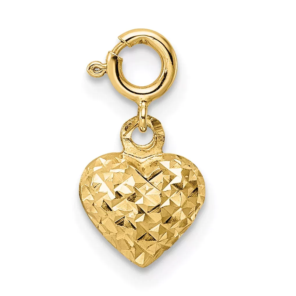 14K Yellow Gold D /C Heart W / Spring Ring Clasp Charm