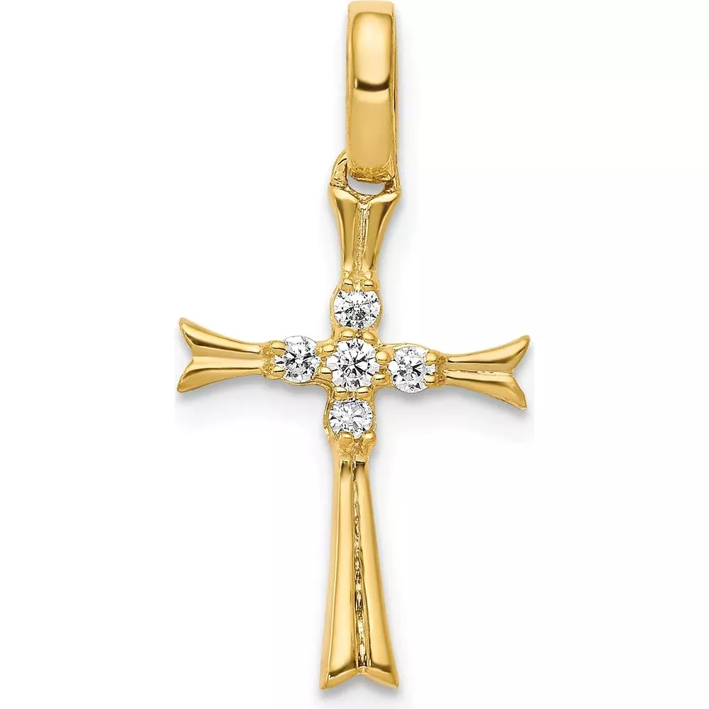 14K Yellow Gold Diamond Cross Pendant with Round Diamonds - 0.02 Carat Total Diamond Weight by Monteluci Fine Jewelry