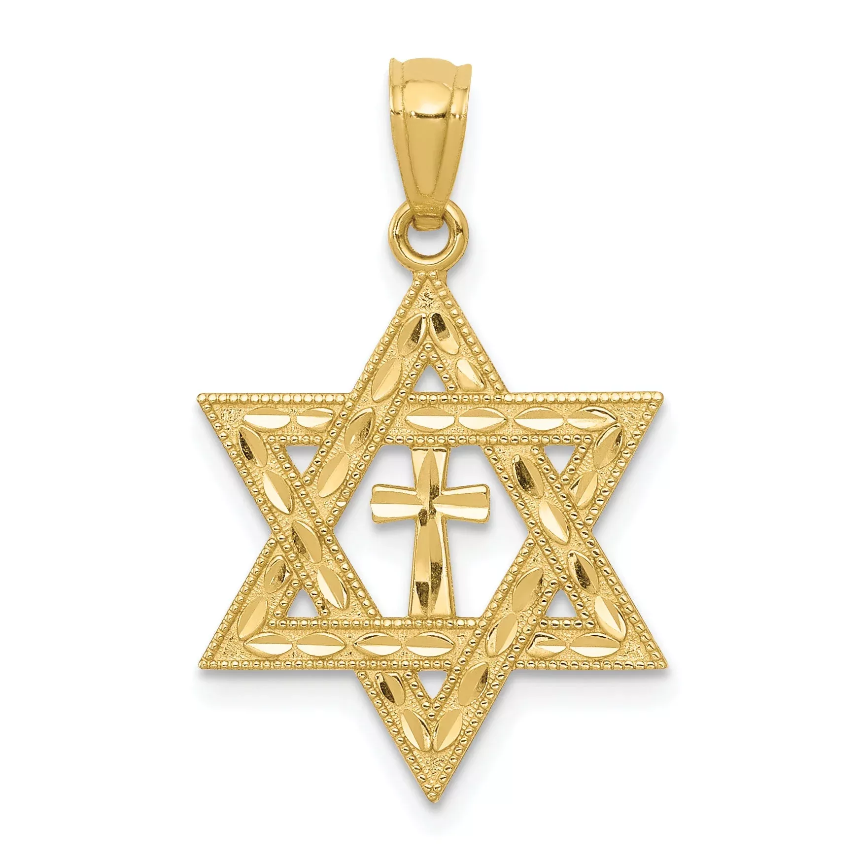 14K Yellow Gold Diamond-Cut Star Of David W /Cross Pendant