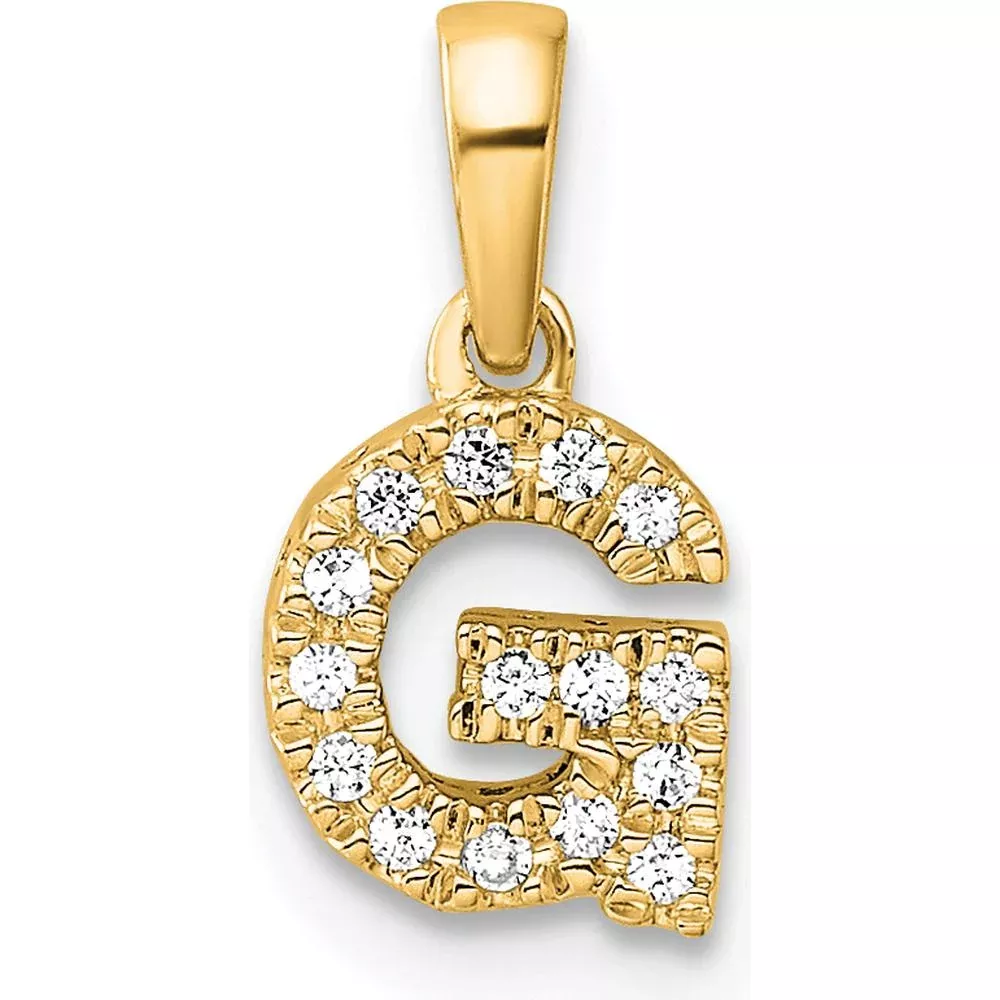 14K Yellow Gold Diamond Letter G Pendant with Diamonds - 0.14 Carat Total Diamond Weight by Oro Pregiato