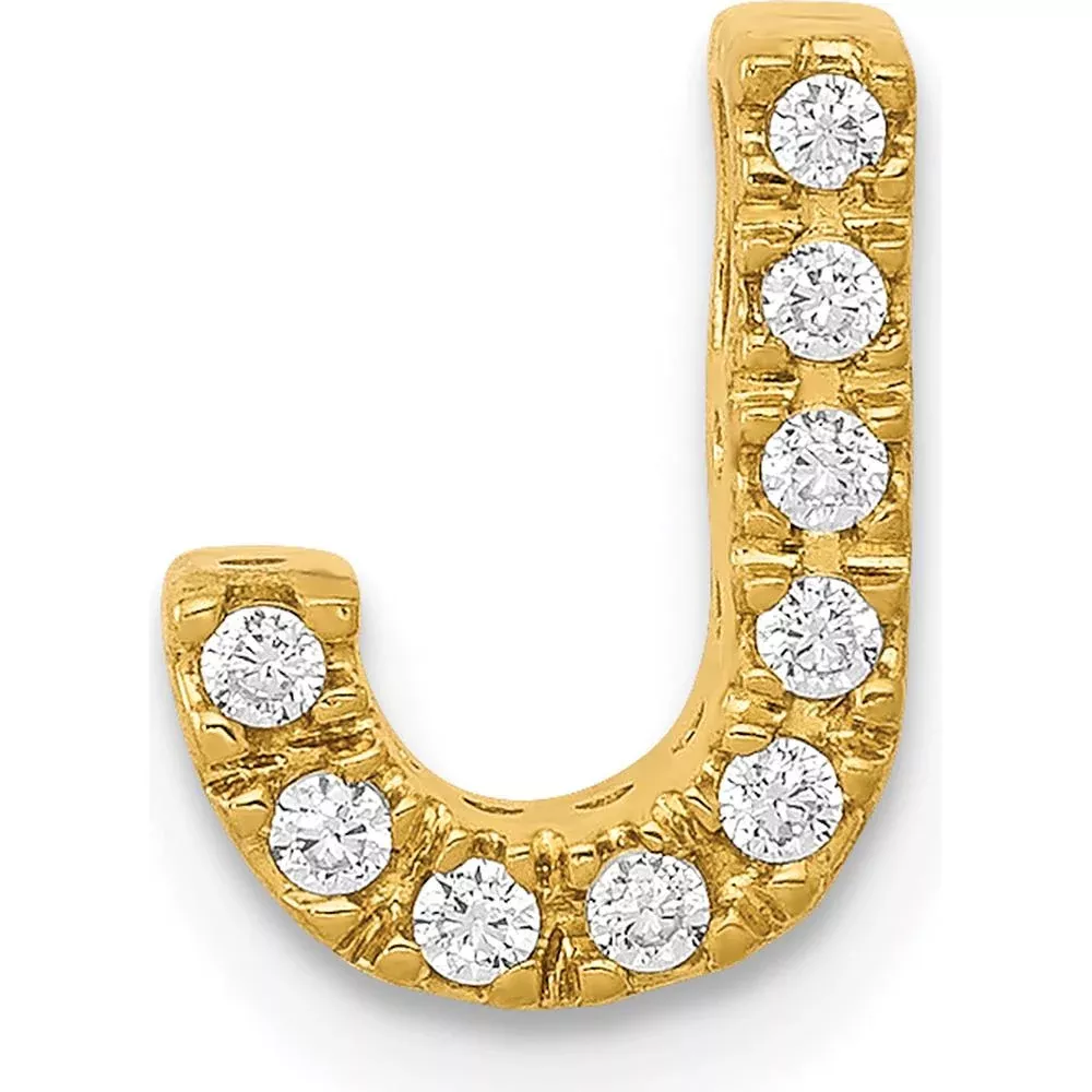 14K Yellow Gold Diamond Letter "J" Initial Charm with 9 Round Diamonds - 0.09 Carat Total Diamond Weight by Oro Pregiato