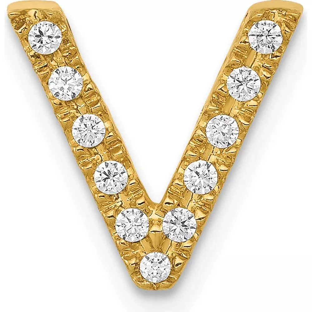 14K Yellow Gold Diamond "V" Initial Charm - 0.11 Carat Total Diamond Weight by Oro Pregiato