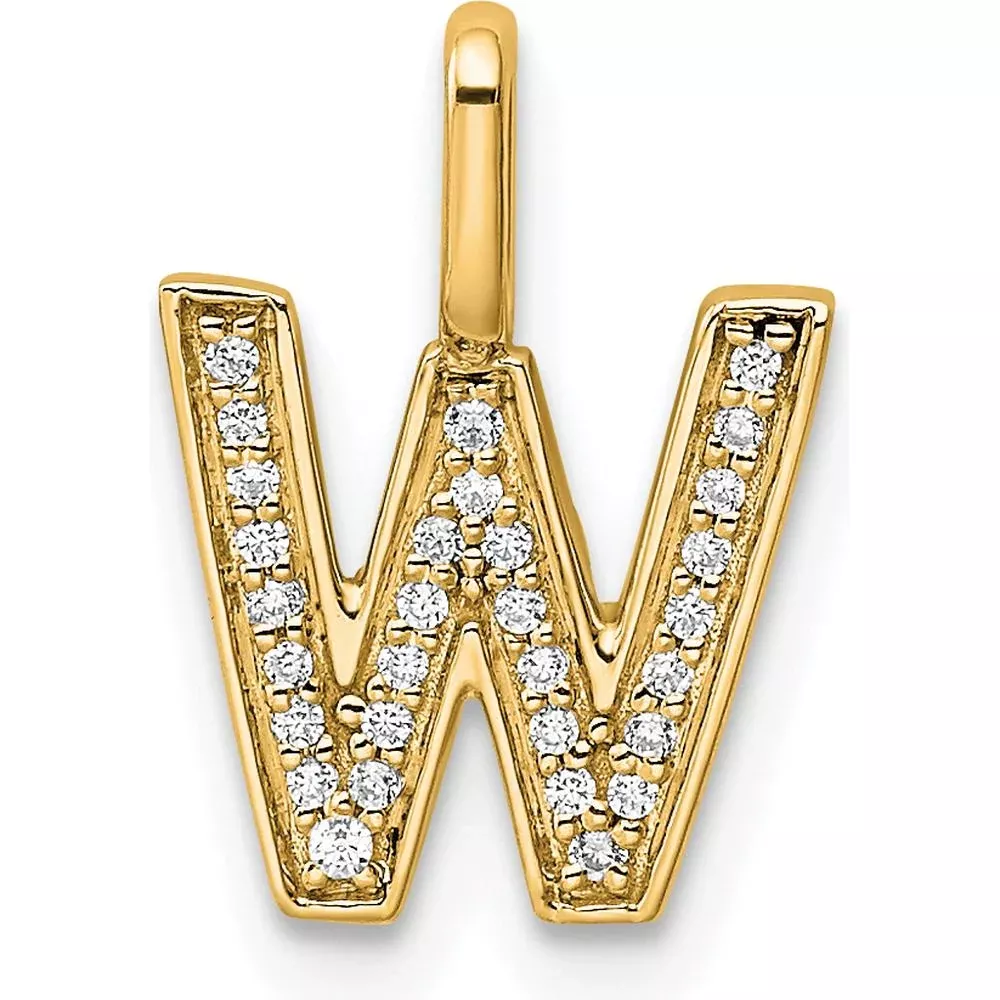 14K Yellow Gold Diamond "W" Initial Pendant Necklace with Sparkling Diamonds by Oro Pregiato