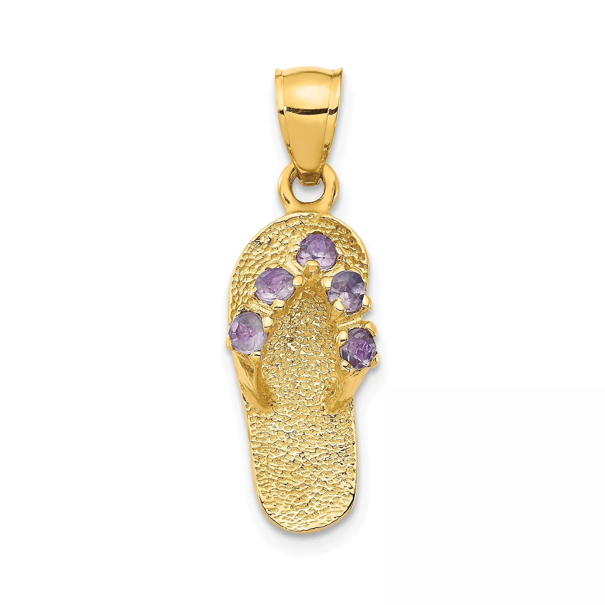 14k Yellow Gold Flip-Flop Pendant with Cubic Zirconia, Coastal Summer Theme