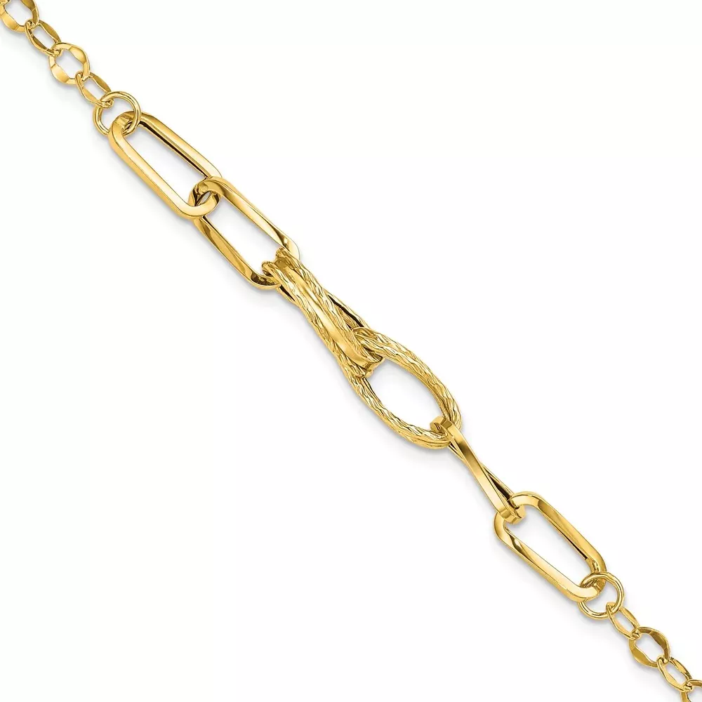 14K Yellow Gold Gold Polished Textured Fancy Link Chain Bracelet