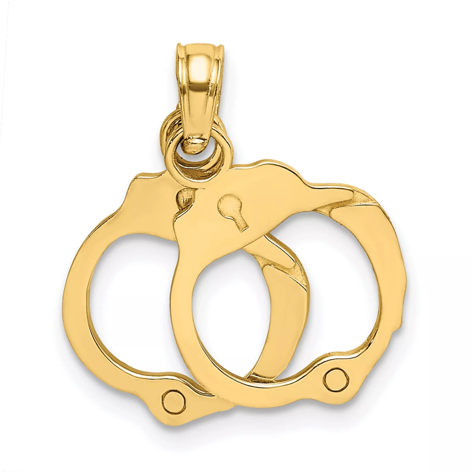14k Yellow Gold Handcuff Pendant, Dual Handcuffs Symbolizing Justice and Strength
