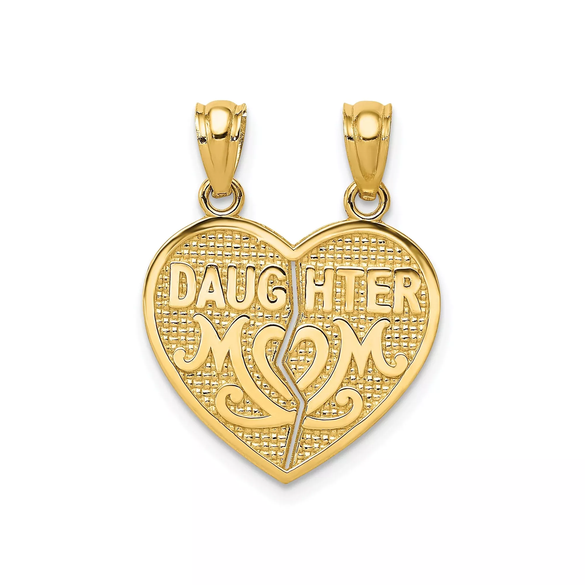14k Yellow Gold Heart Pendant with Break-Apart Mom and Daughter Design