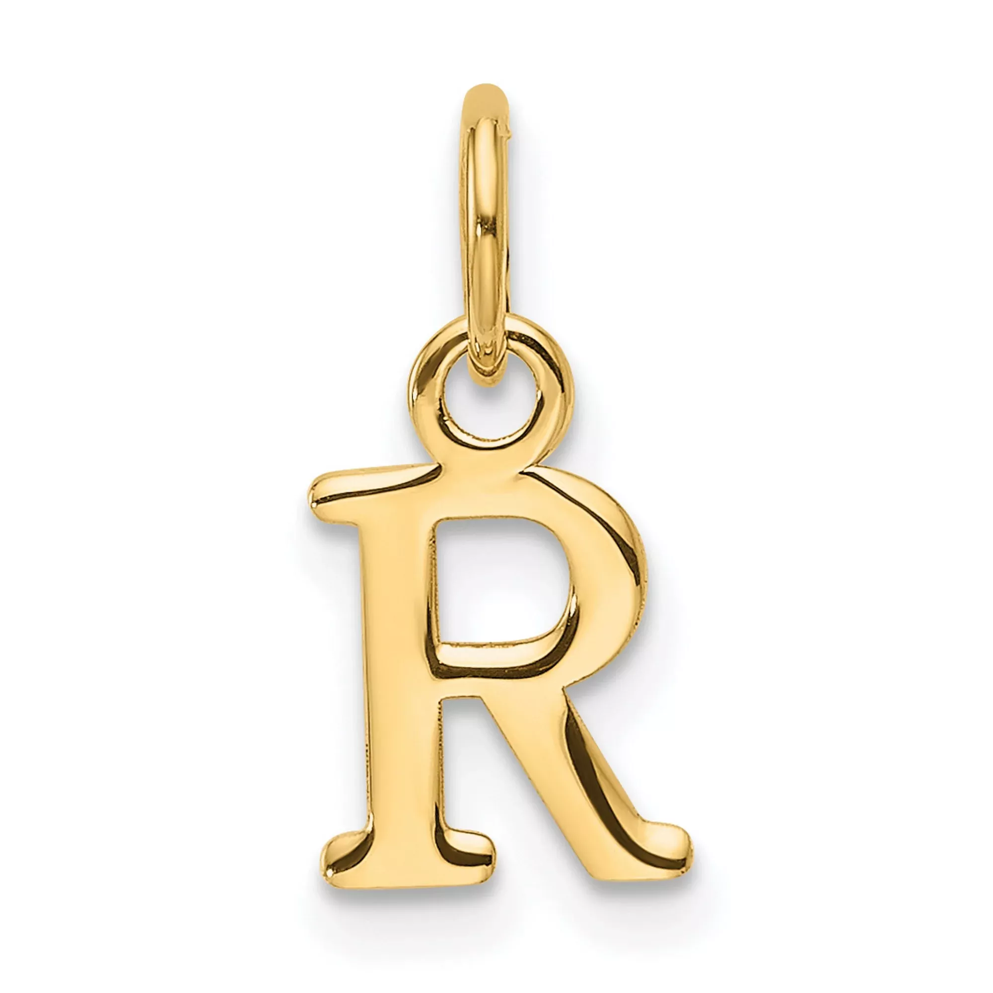 14k Yellow Gold Initial R Charm Pendant, Polished Block Letter Monogram Jewelry
