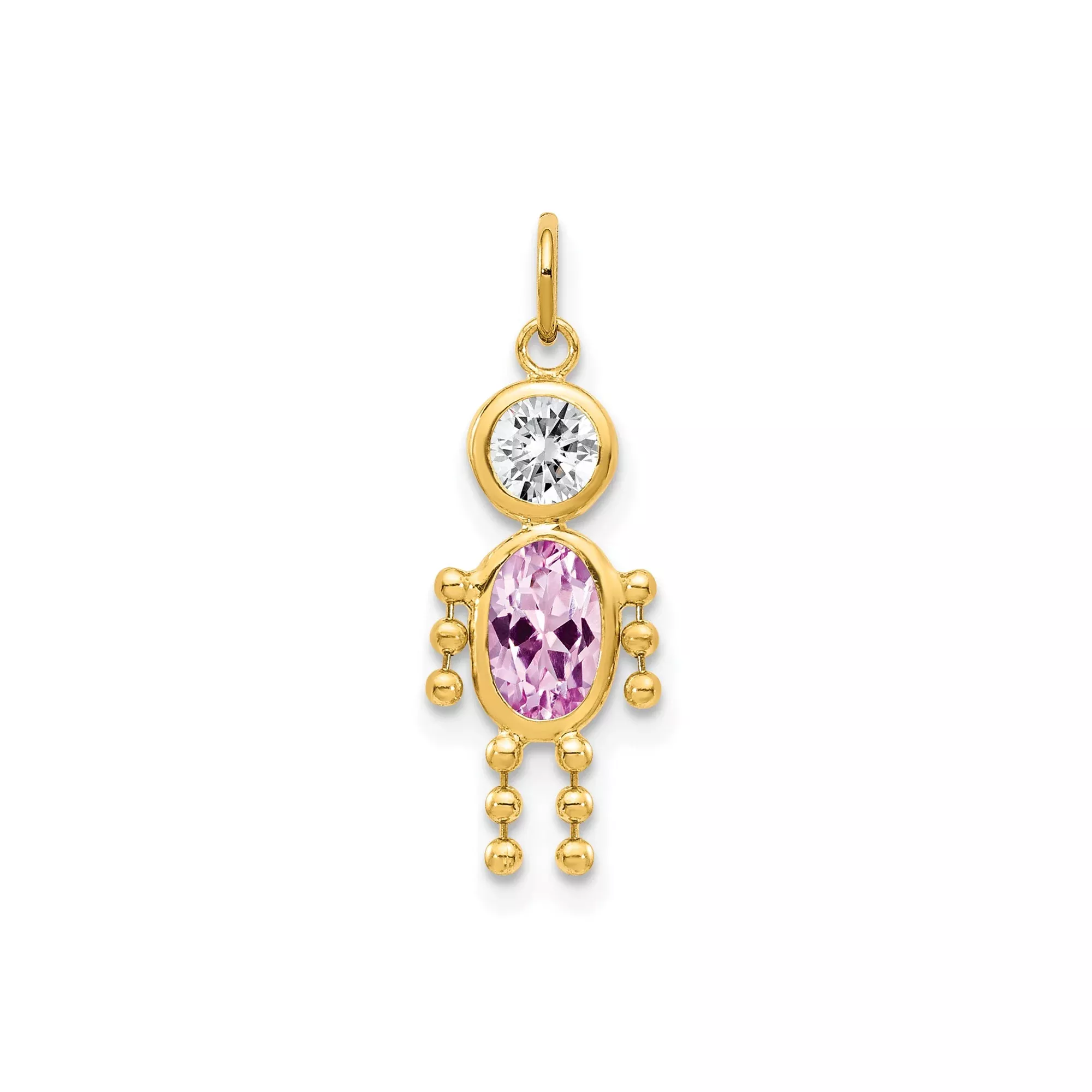 14k Yellow Gold Mother Pendant with Oval Pink Synthetic Birthstone and Cubic Zirconia