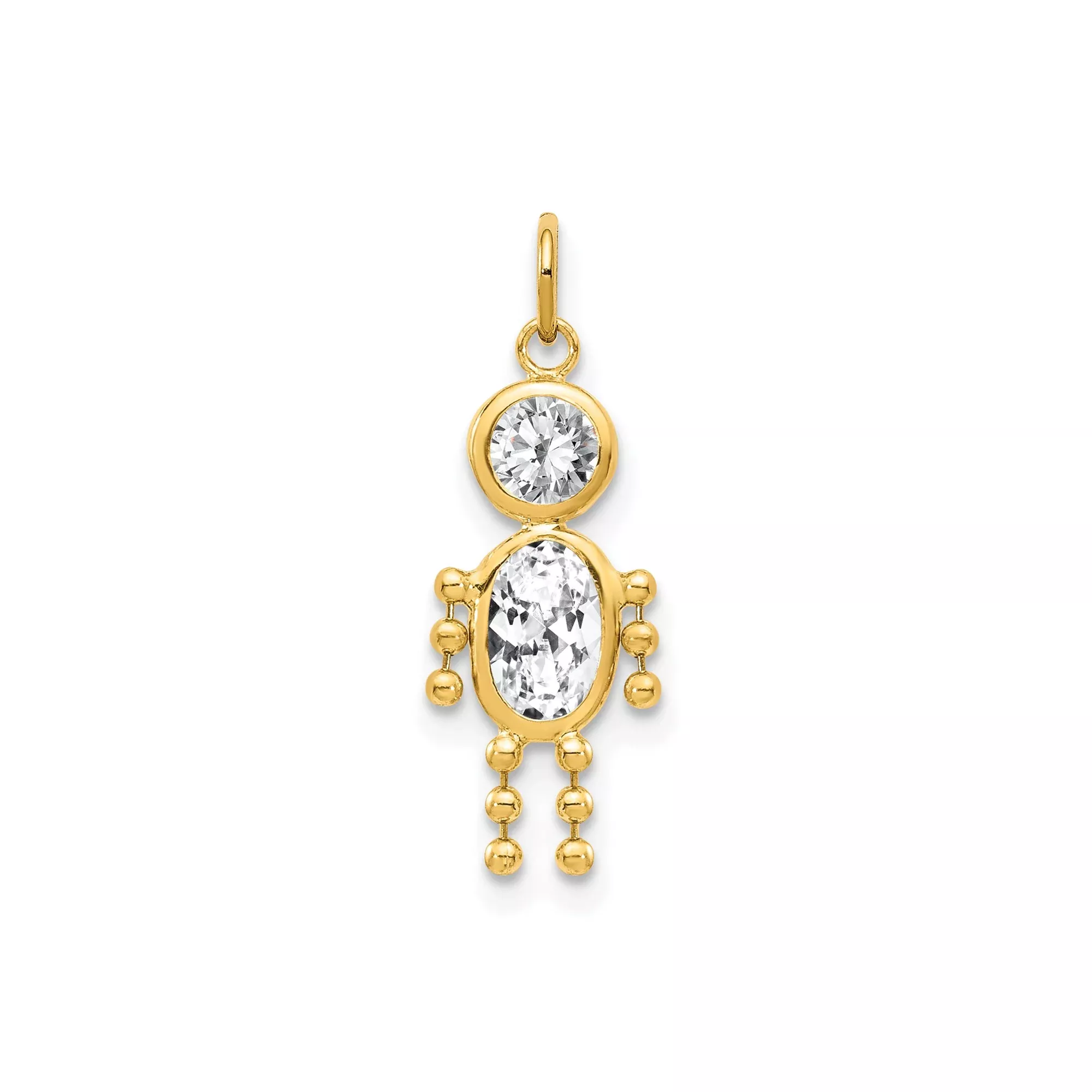 14k Yellow Gold Motherhood Stick Figure Pendant with Synthetic Birthstone and Cubic Zirconia Accents