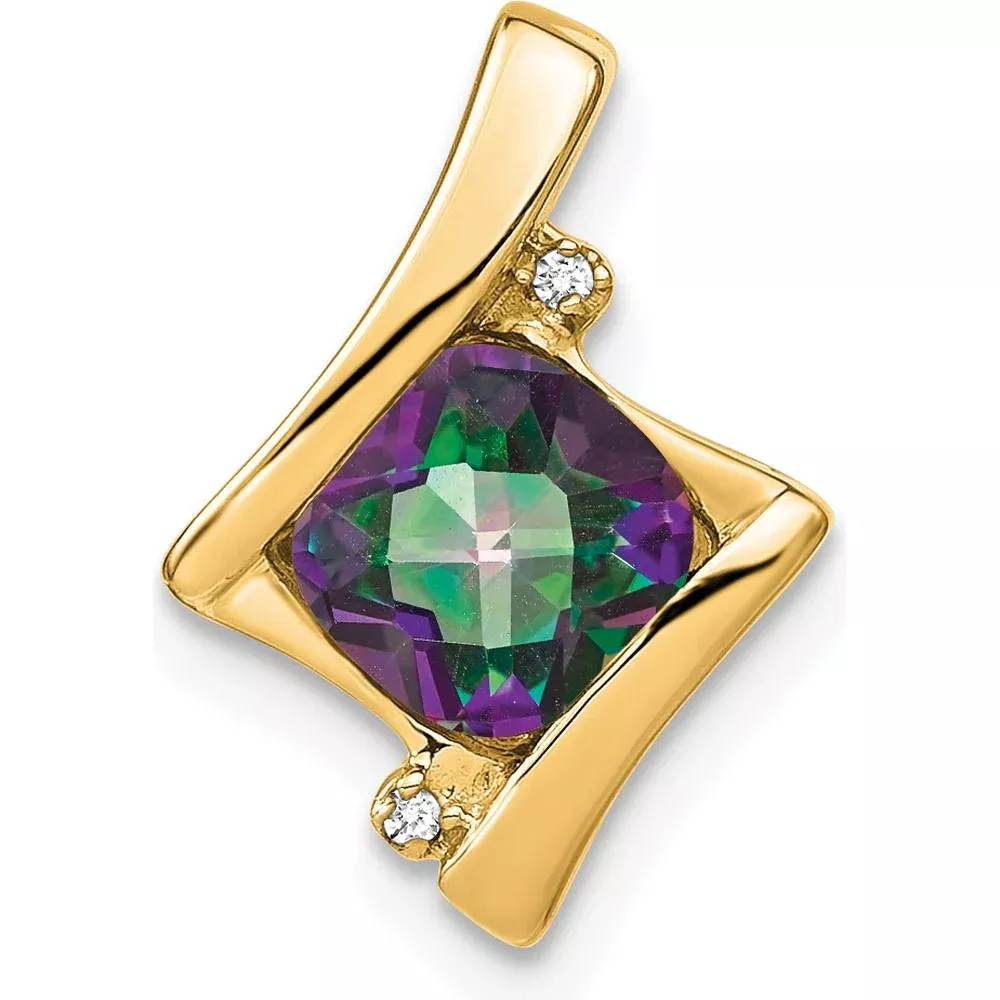 14K Yellow Gold Mystic Fire Topaz and Diamond Pendant with Cushion Cut Topaz - 5.1 Carat Total Topaz Weight by Lumare Gioia