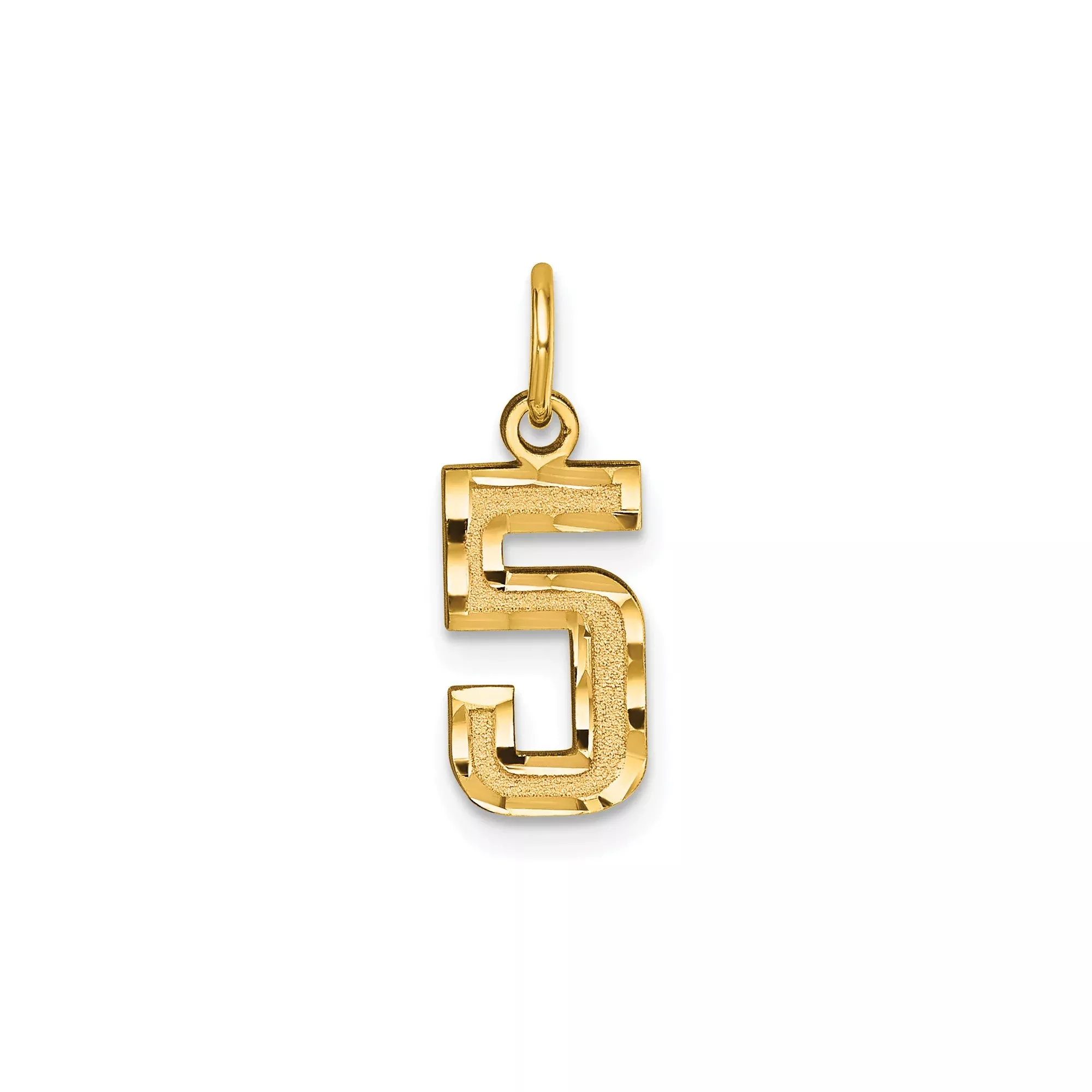 14k Yellow Gold Number 5 Pendant Charm with Polished and Textured Finish, Unisex Design
