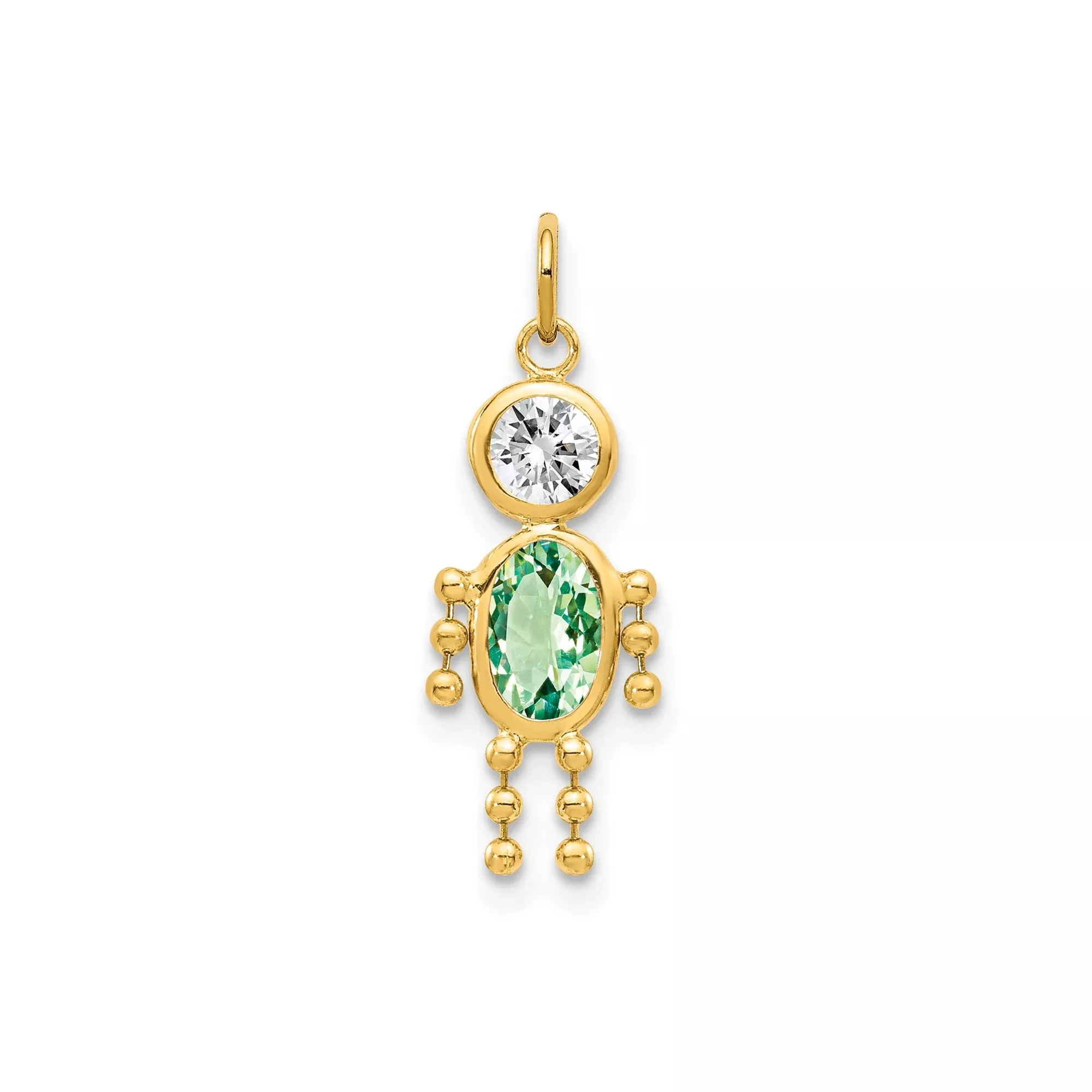 14k Yellow Gold Pendant with Oval Synthetic Birthstone and Cubic Zirconia, Girl Silhouette Charm