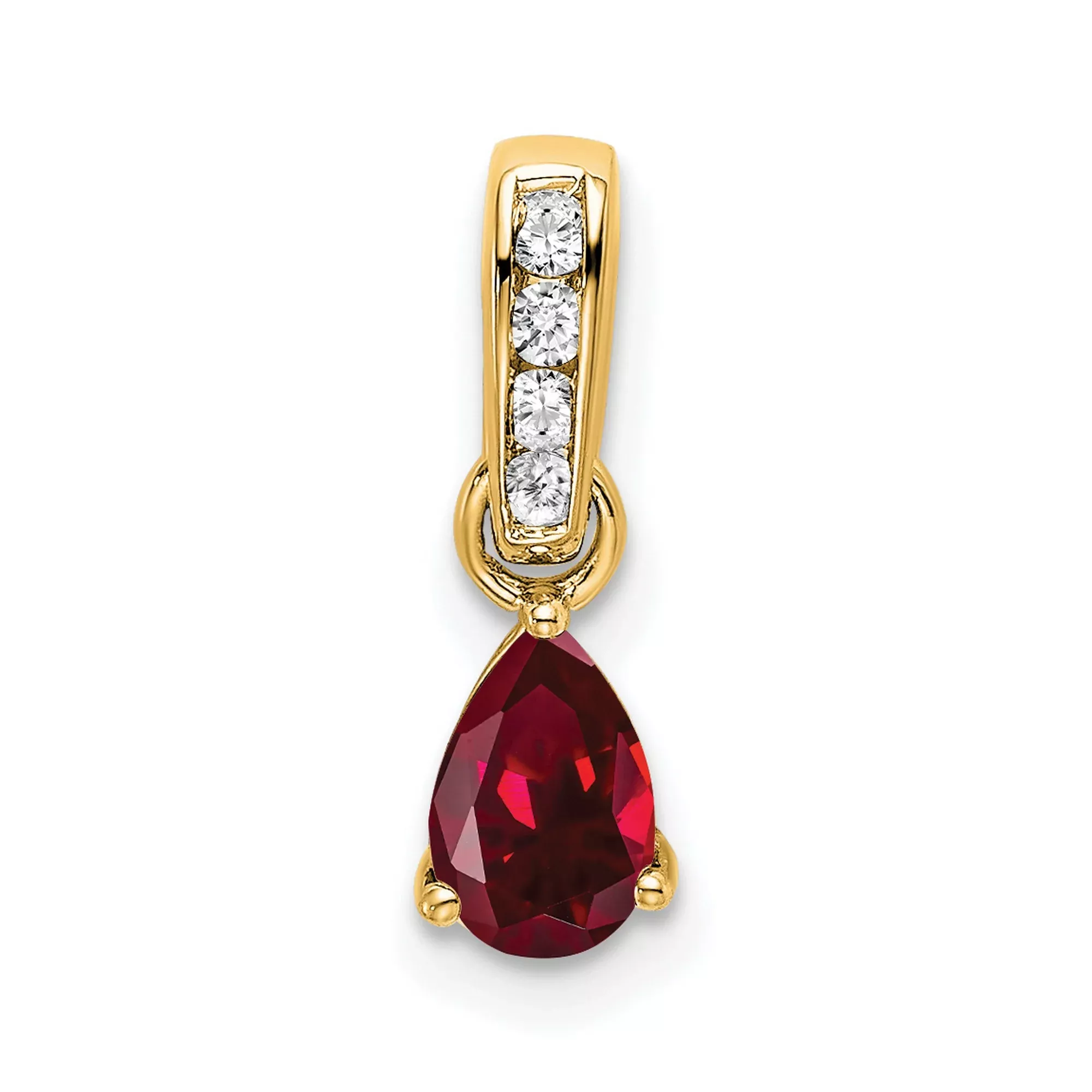 14k Yellow Gold Pendant with Pear-Shaped Lab Created Ruby and Diamond Accents