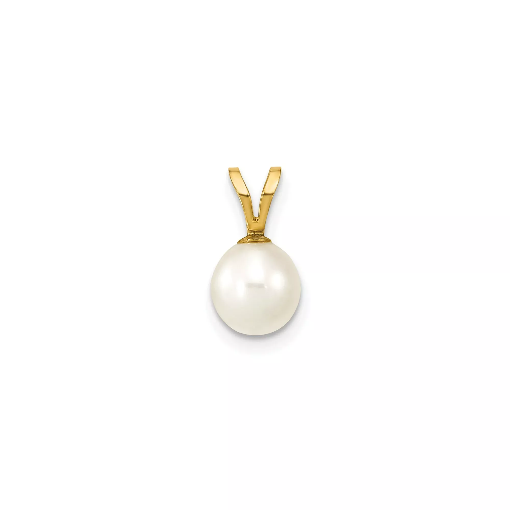 14k Yellow Gold Pendant with Round White Cultured Pearl and V-Bail Setting