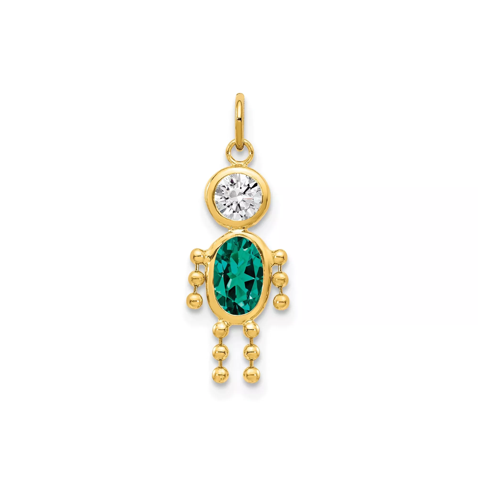 14k Yellow Gold Pendant with Synthetic Birthstone and Cubic Zirconia, Heart Family Keepsake Charm