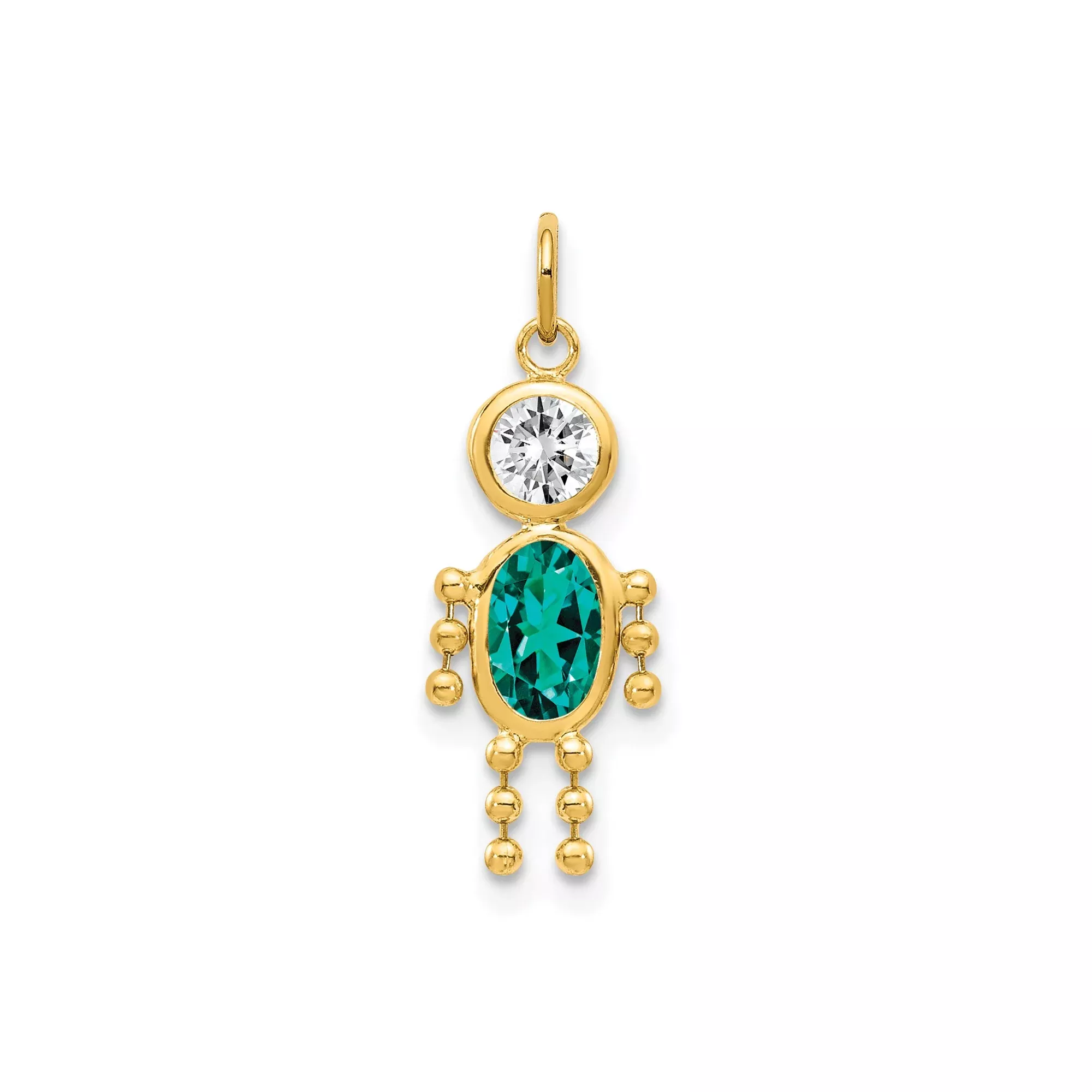 14k Yellow Gold Pendant with Synthetic Birthstone and Cubic Zirconia, Symbolic Family Charm
