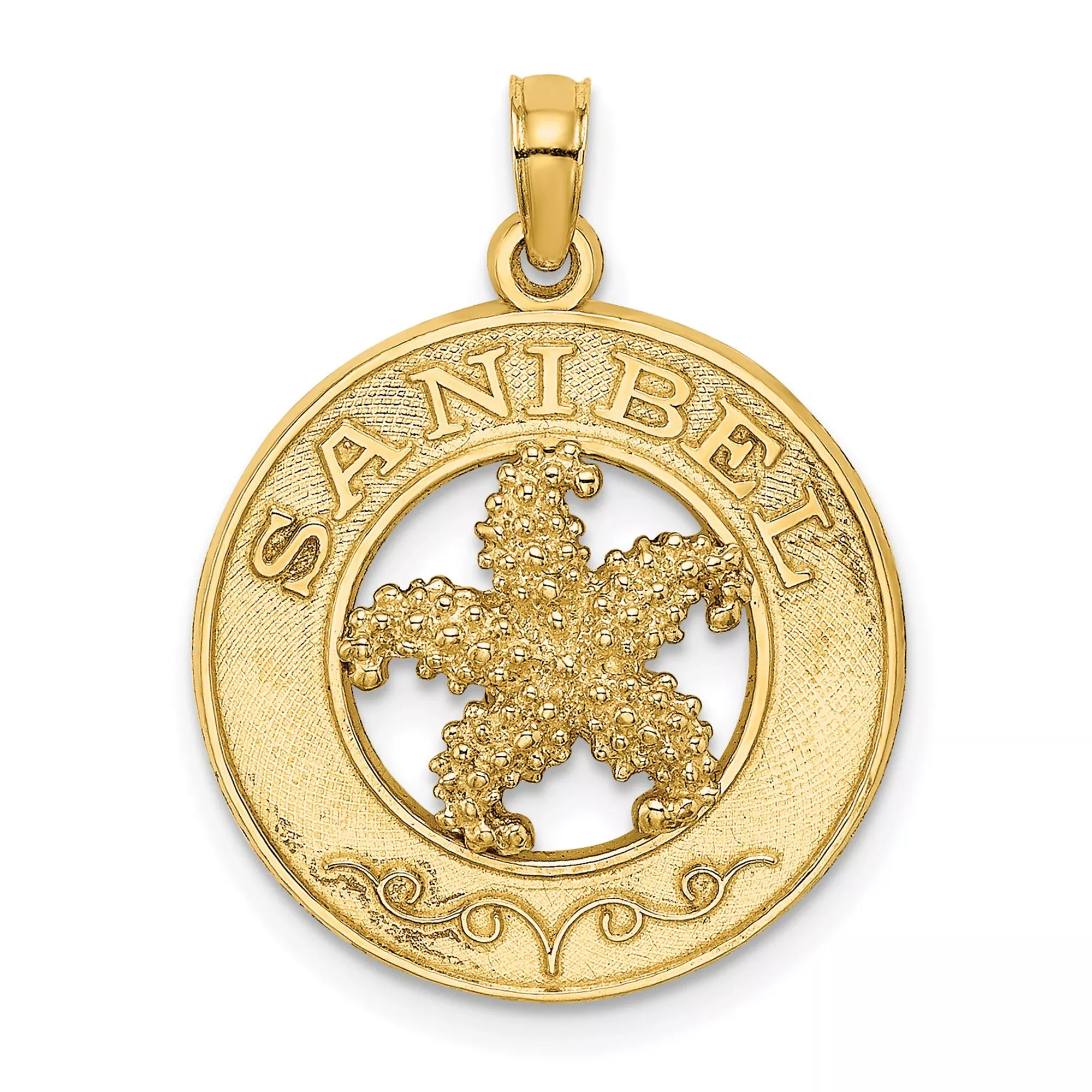 14k Yellow Gold Pendant with Textured Starfish Design, Sanibel Coastal Charm