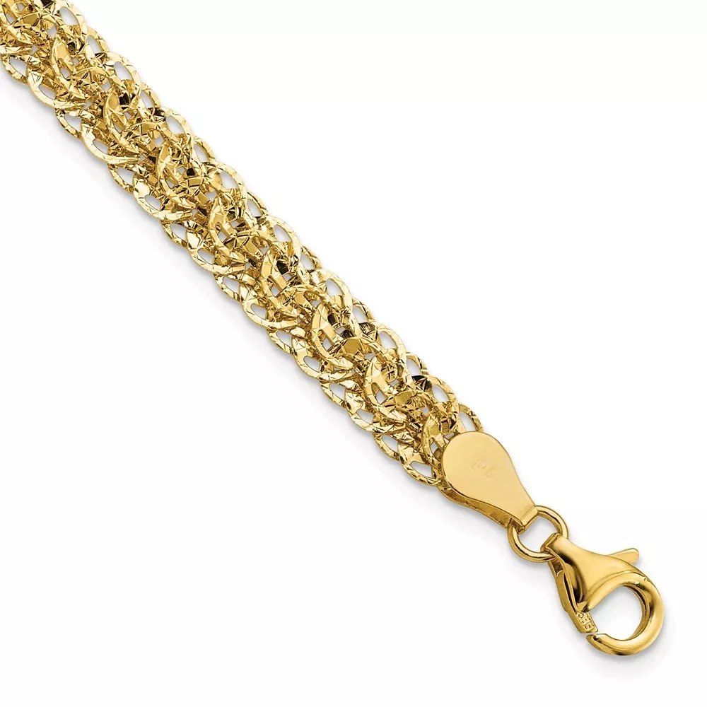 14K Yellow Gold Polished & D /C Fancy Link Chain Bracelet