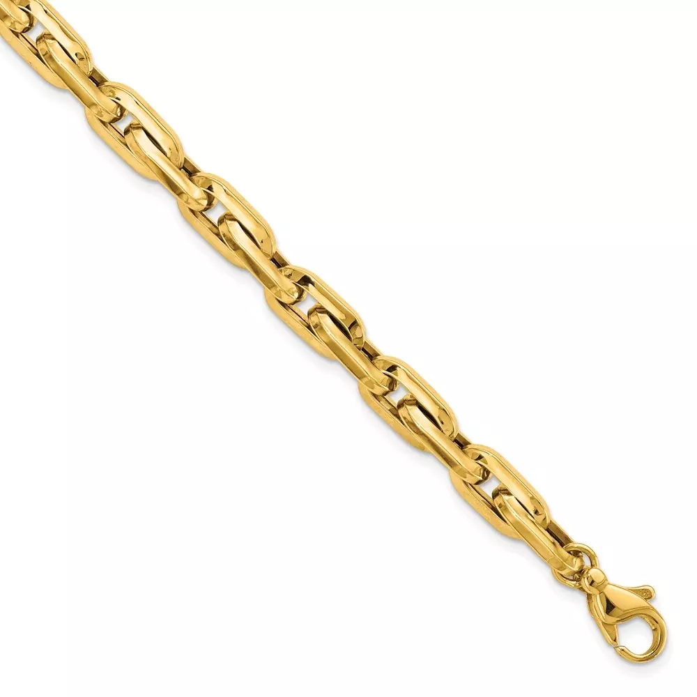 14K Yellow Gold Polished Fancy Long Cable Link Mens Chain Bracelet