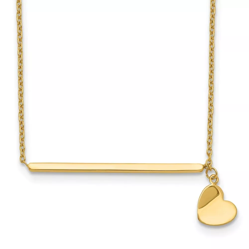 14K Yellow Gold Polished Heart W/ 2In Ext. Necklace