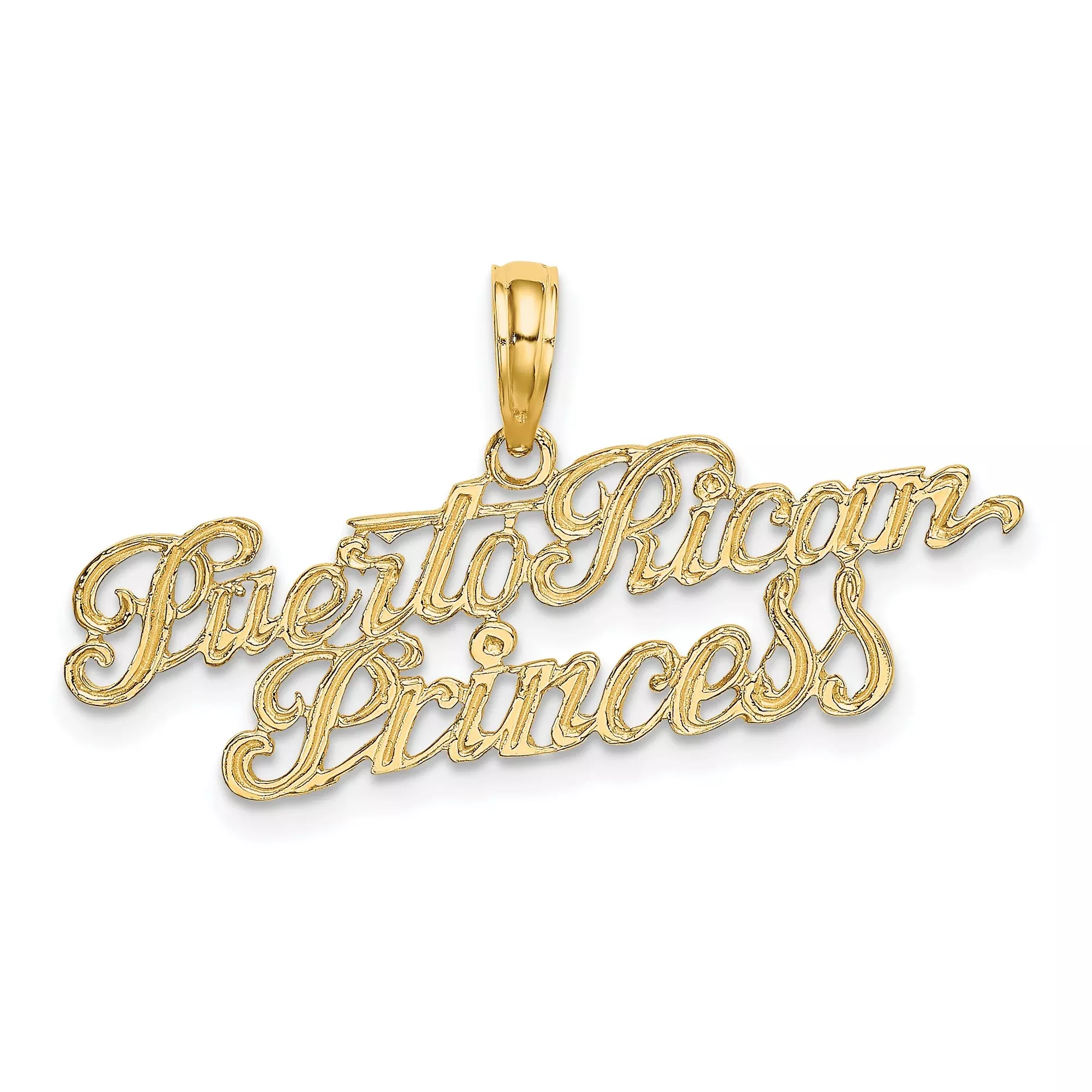 14k Yellow Gold Puerto Rican Princess Pendant, Custom Script Nameplate Charm for Women