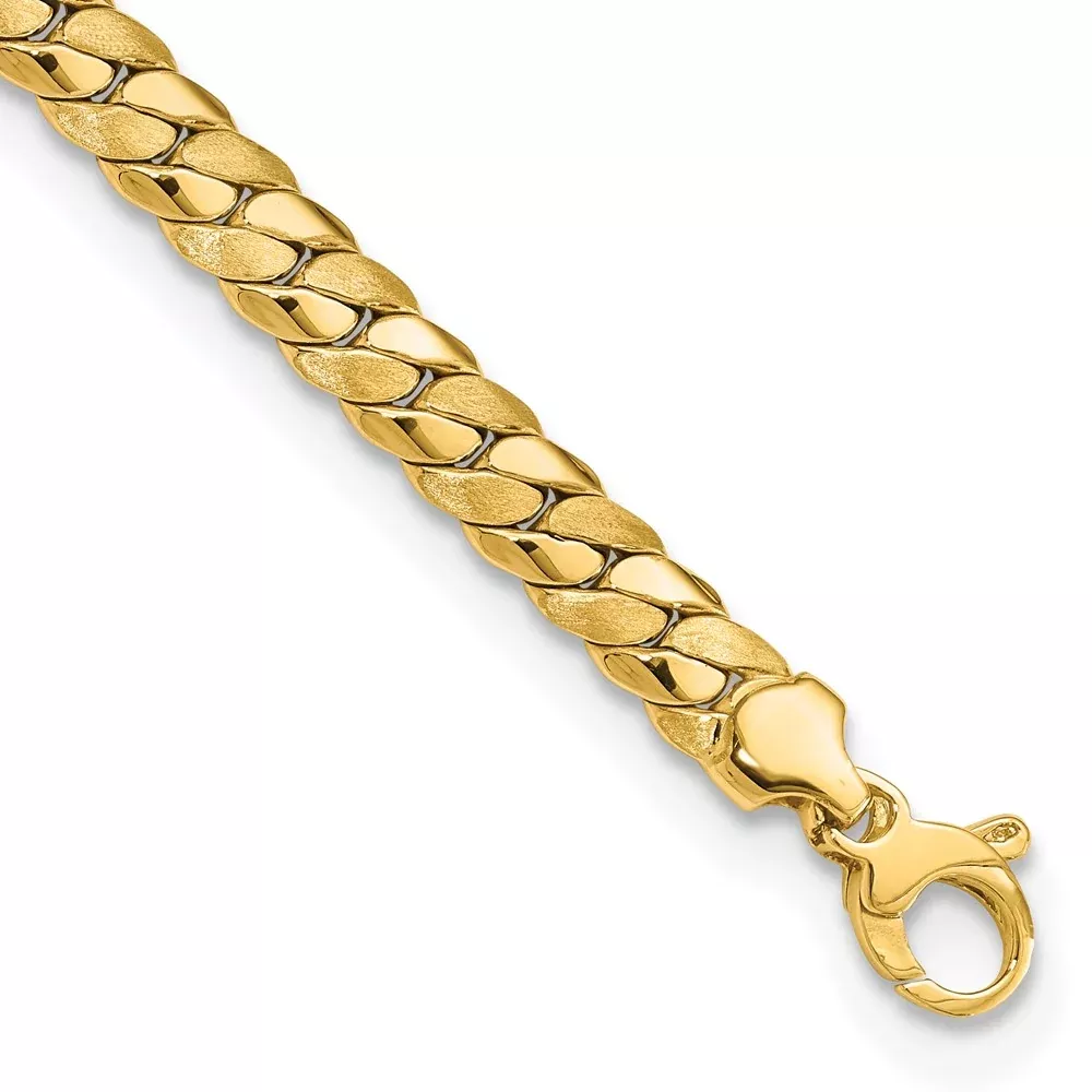 14K Yellow Gold Satin And Polished 6.5mm Fancy Link Chain Bracelet