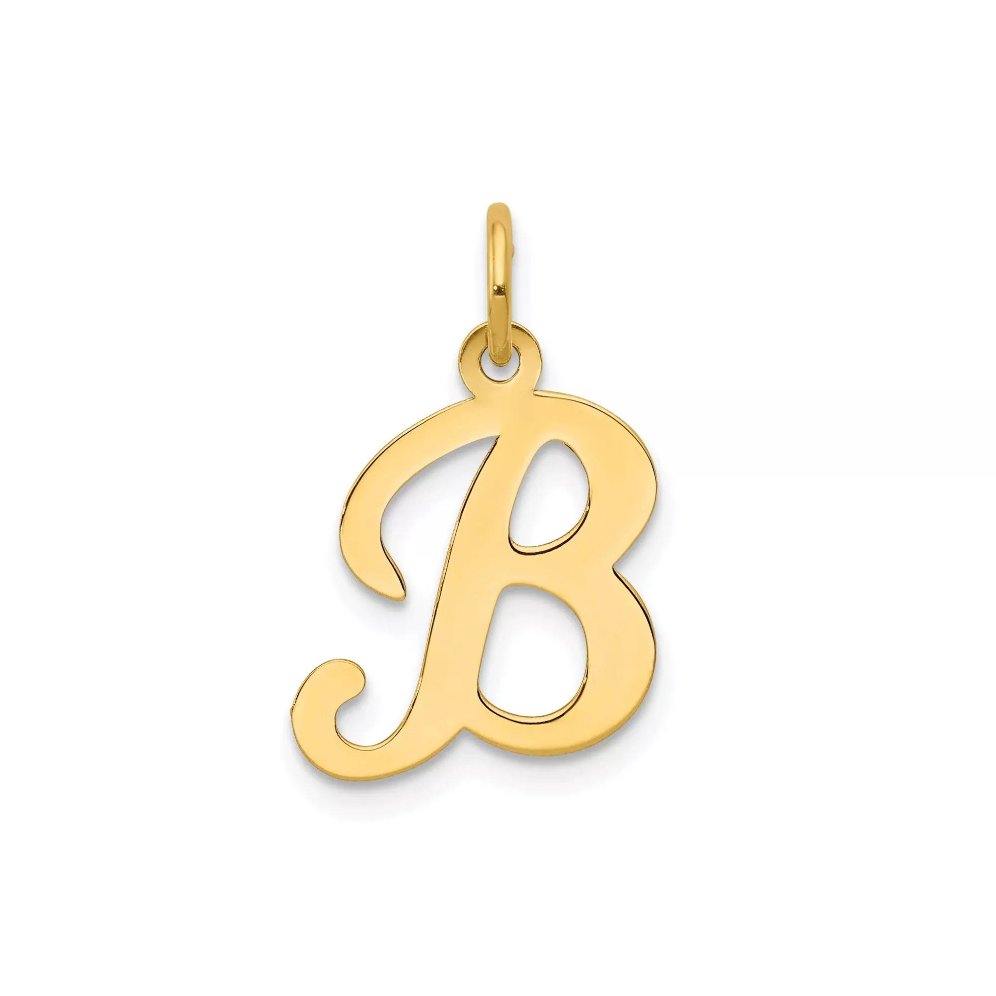 14k Yellow Gold Script Letter B Pendant Charm, Cursive Initial Jewelry for Women