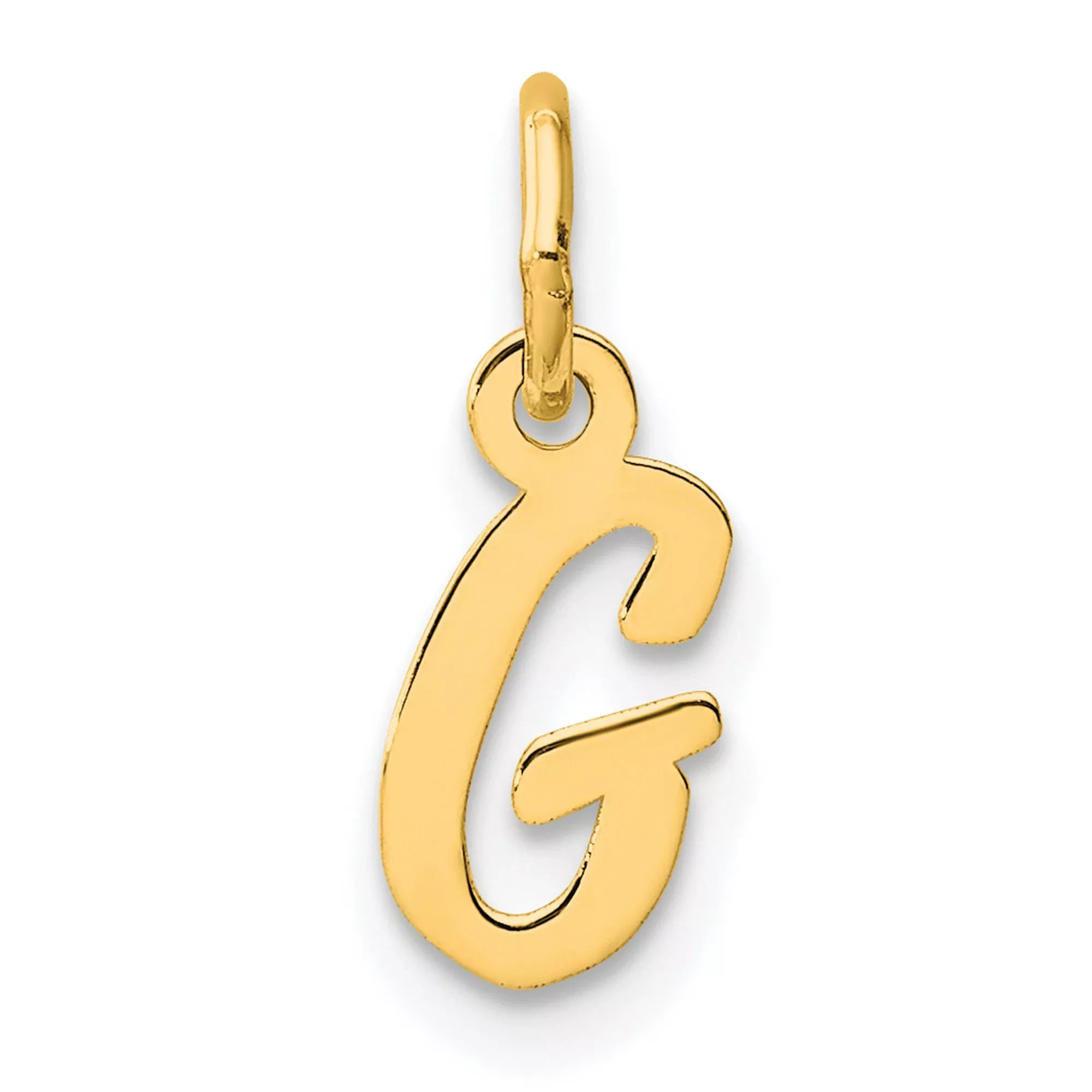 14k Yellow Gold Script Letter G Pendant, Polished Initial Charm for Women