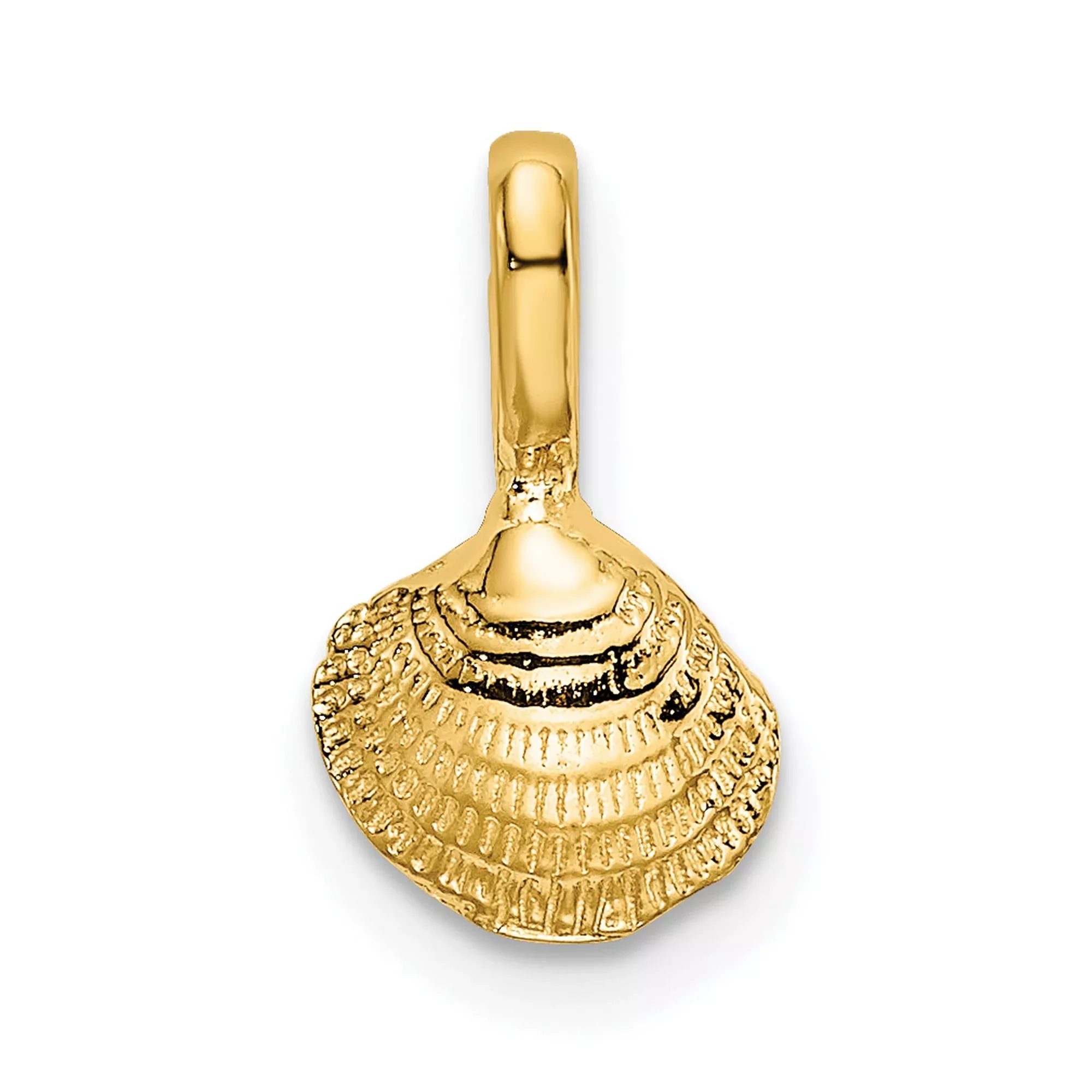 14k Yellow Gold Seashell Pendant with Detailed Scallop Shell Design, Ocean Inspired Charm