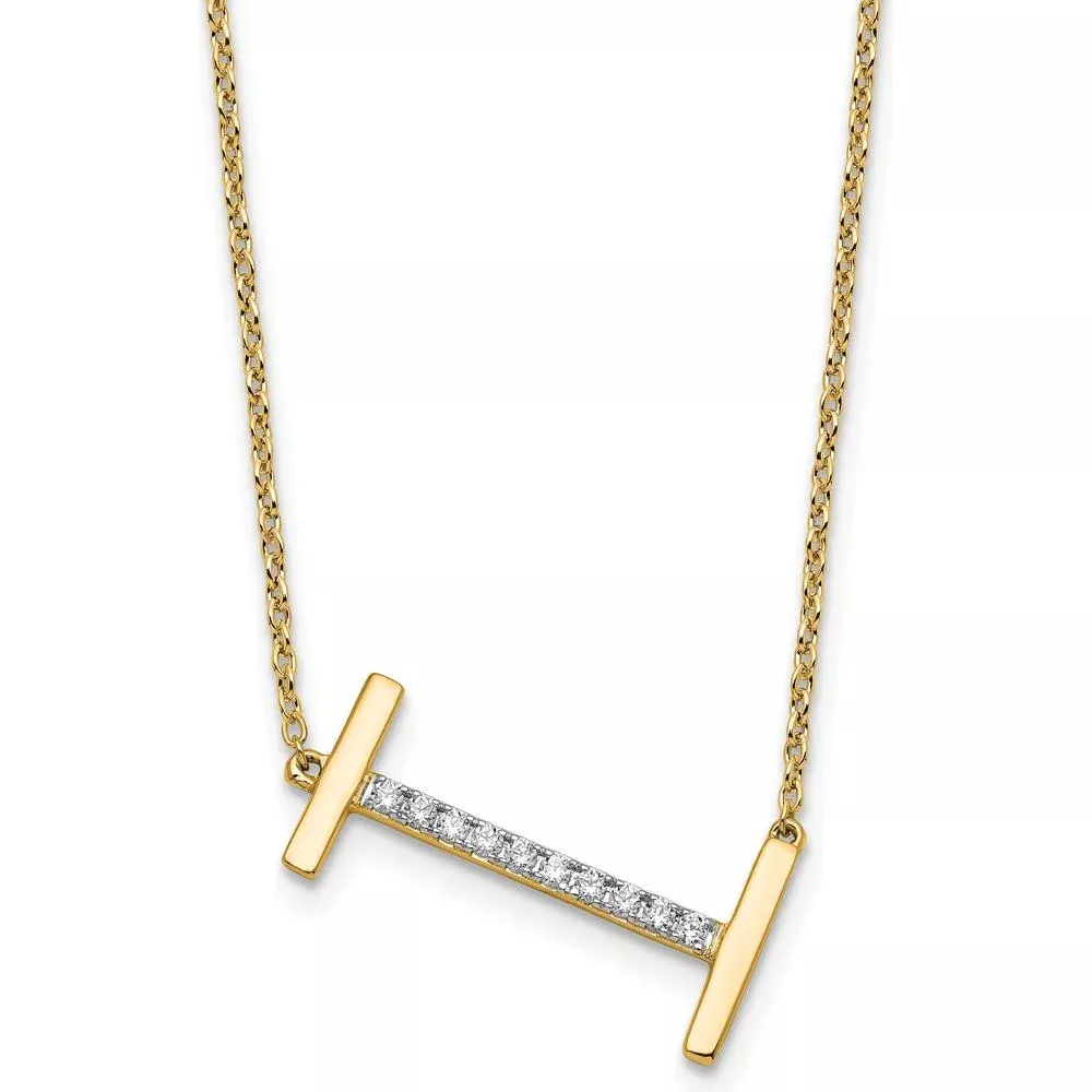 14K Yellow Gold Sideways Diamond Initial "I" Necklace - Personalized Pendant with Diamonds by Oro Pregiato