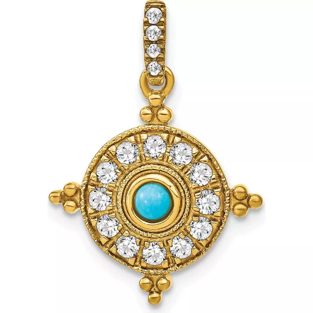 14K Yellow Gold Turquoise and White Topaz Sunburst Pendant - 0.14 Carat Total Gemstone Weight by Lumare Gioia