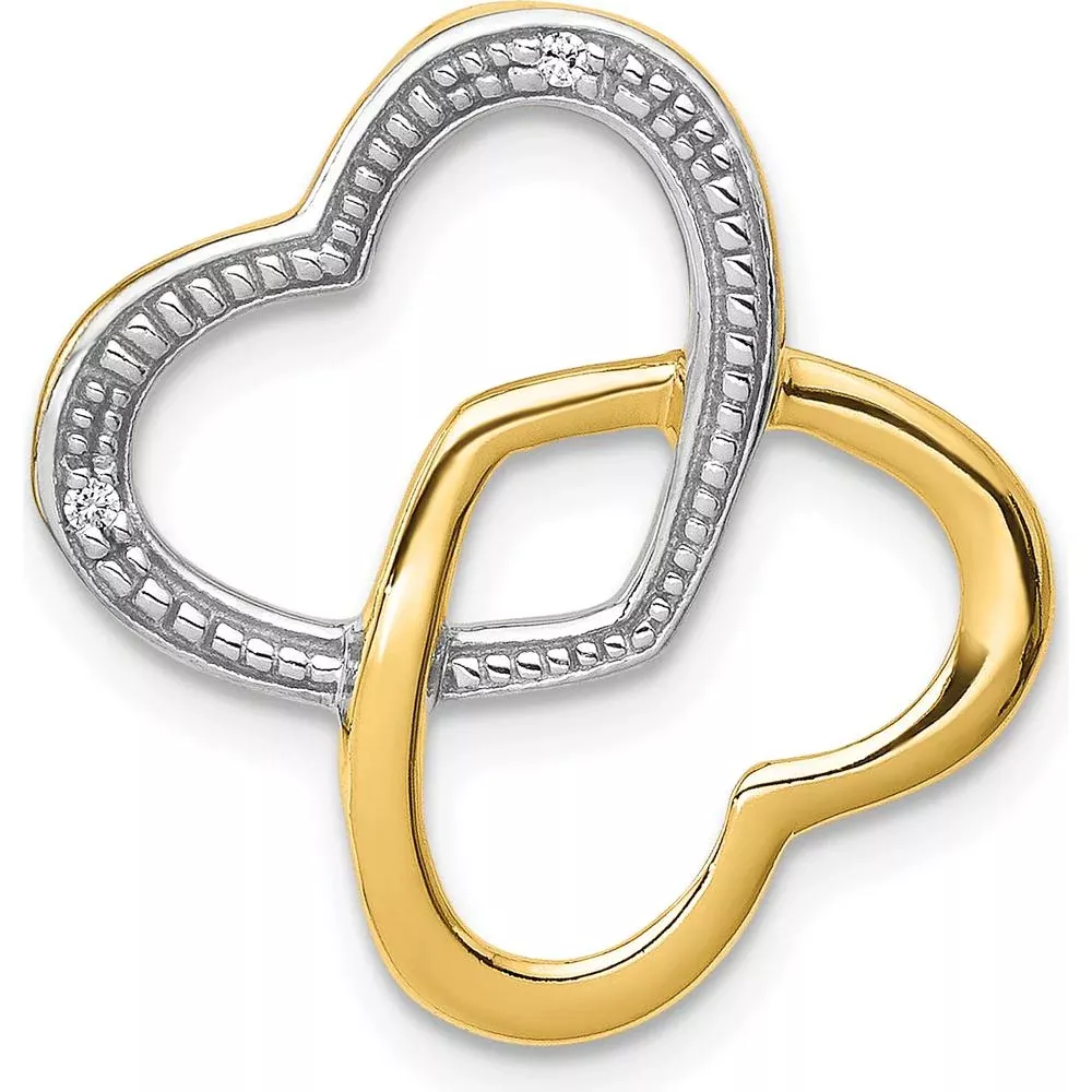 14K Yellow Gold and White Rhodium Diamond Double Entwined Heart Pendant - 0.01 Carat Total Diamond Weight by Monteluci Fine Jewelry