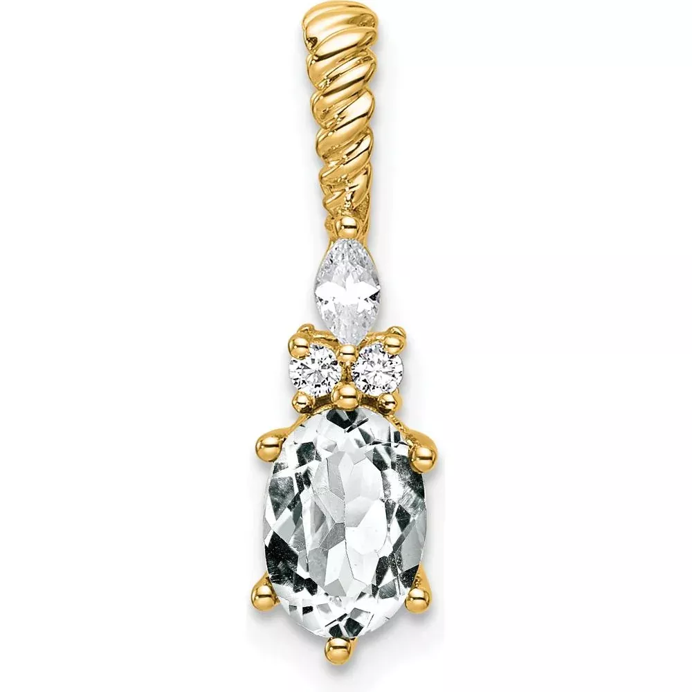 14K Yellow Gold White Topaz and Diamond Pendant with Twisted Bail - 1.45 Carat Total Gemstone Weight by Oro Pregiato