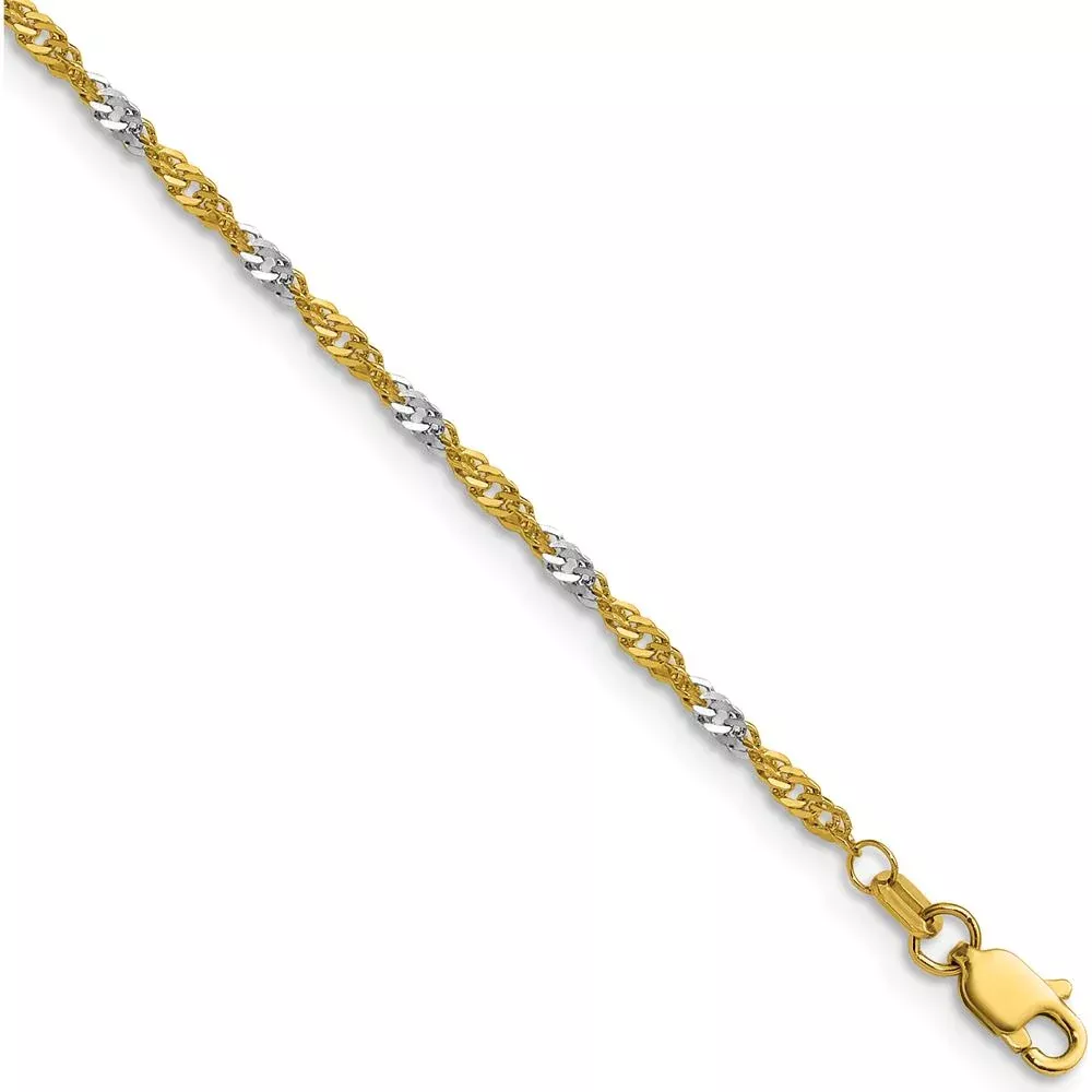 14K Yellow Gold with Rhodium 1.9mm Singapore Chain Bracelet - Polished Finish by Oro Pregiato