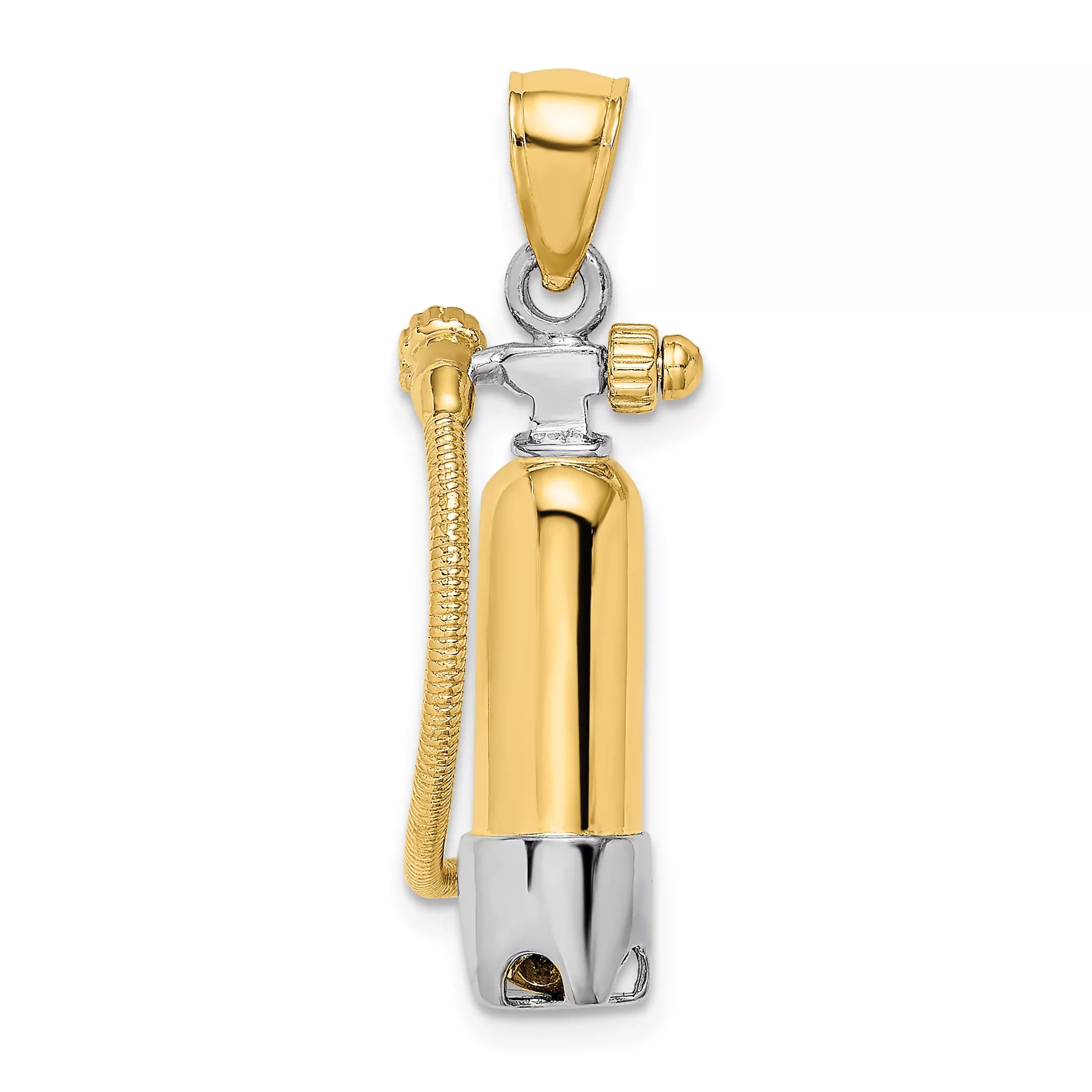 14K Yellow Gold With Rhodium 3-D Single Scuba Tank W/ Hose Charm