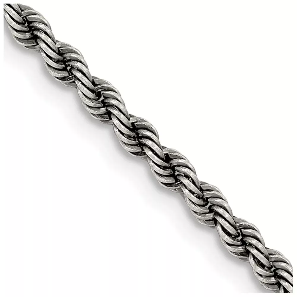 16 Inch Sterling Silver Ruthenium-Plated 2.9mm Rope Chain Necklace