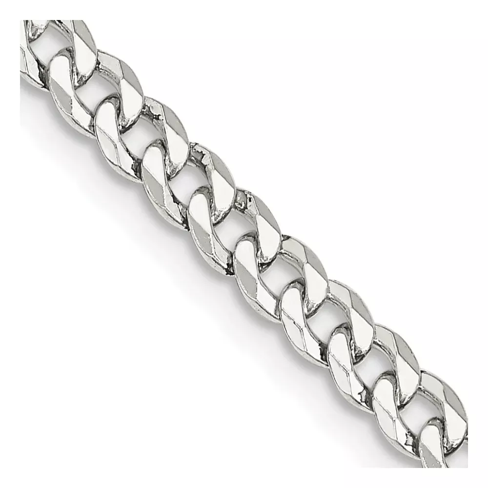18 Inch Sterling Silver 4mm Beveled Curb Chain Necklace