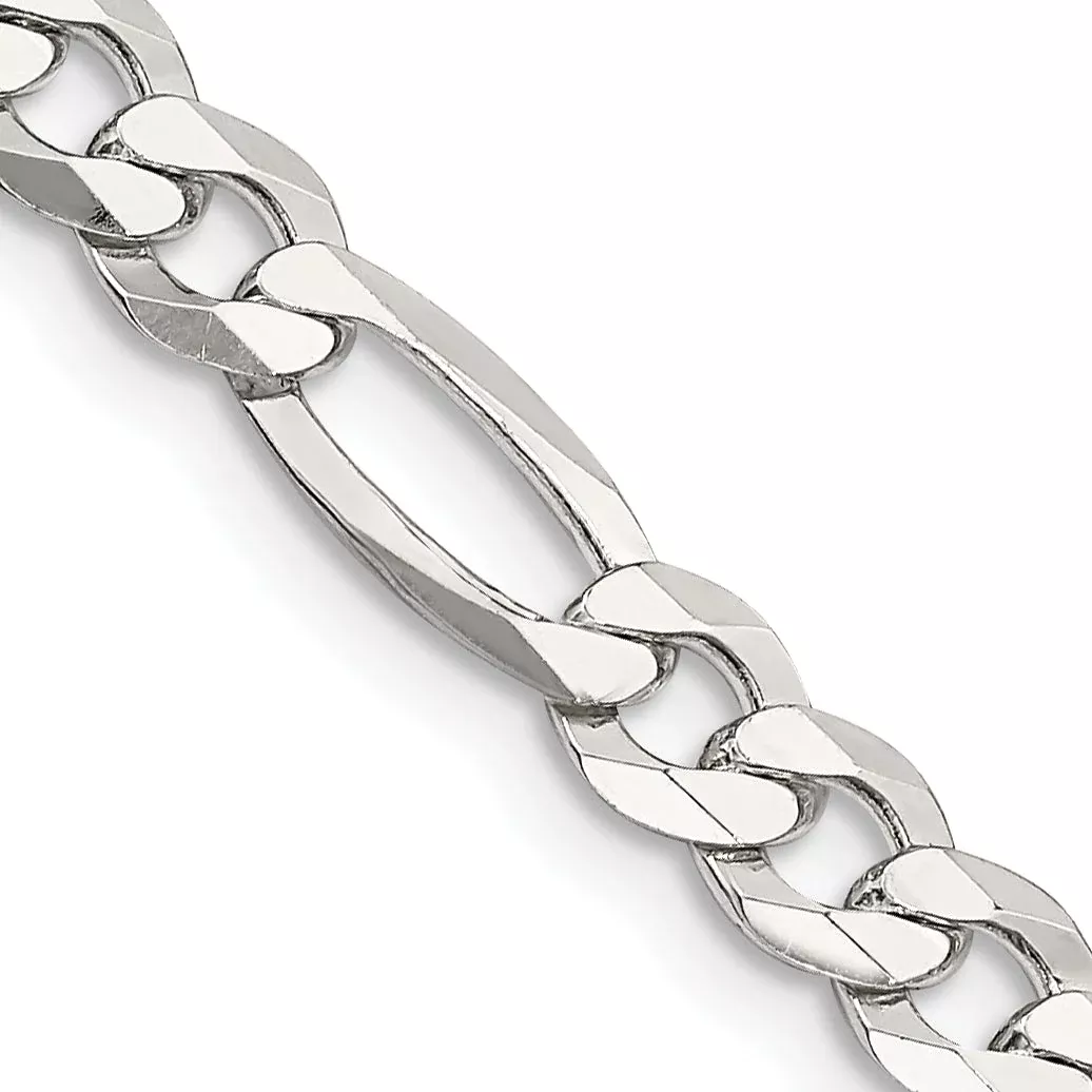 18 Inch Sterling Silver 5.5mm Lightweight Flat Figaro Chain Necklace