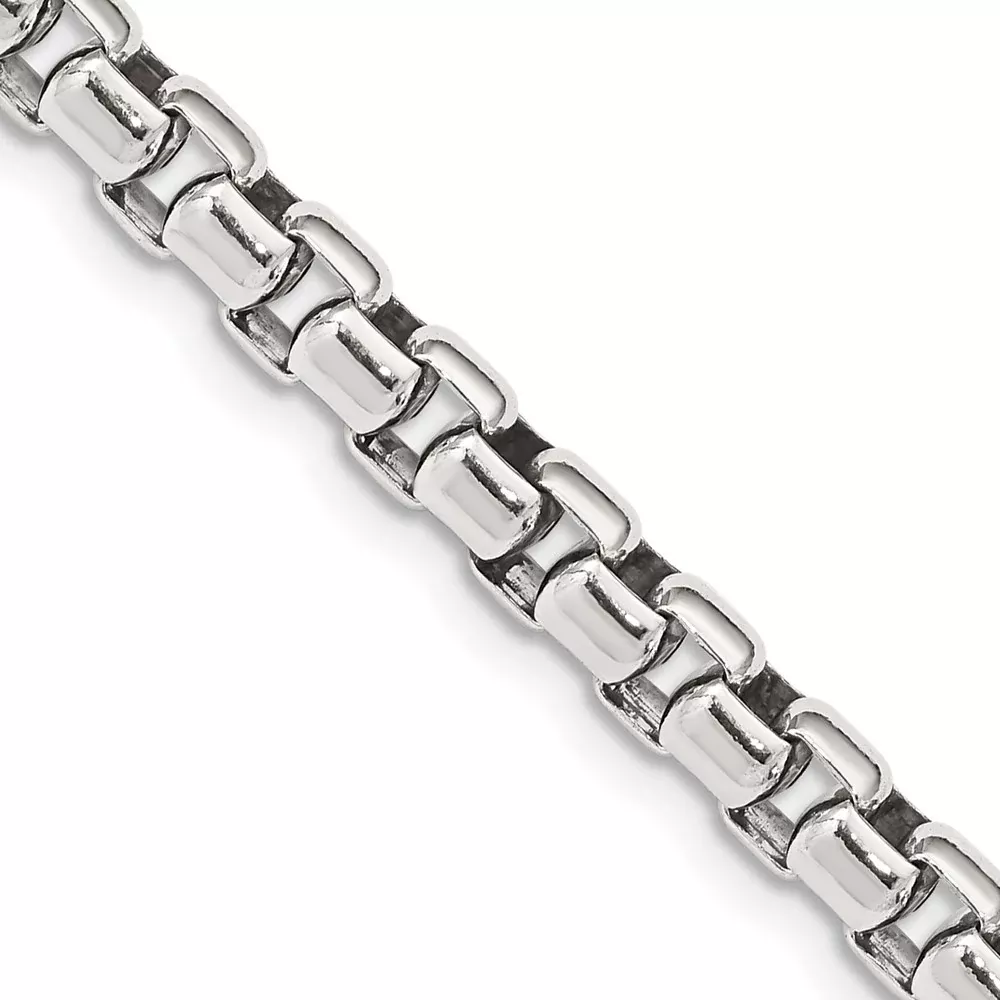 18 Inch Sterling Silver Antiqued 5.2mm Round Box Chain Necklace