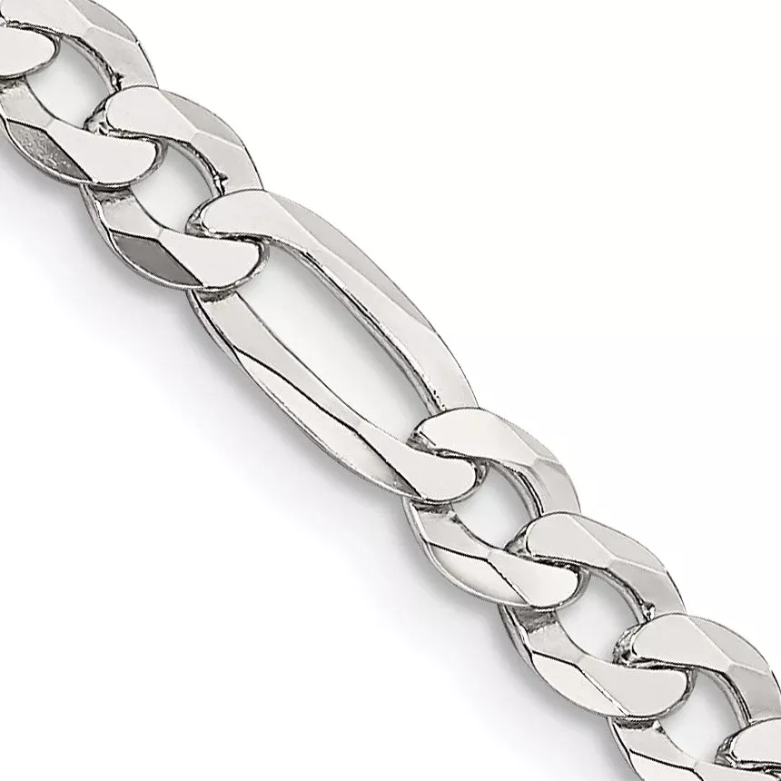20 Inch Sterling Silver 4.5mm Lightweight Flat Figaro Chain Necklace