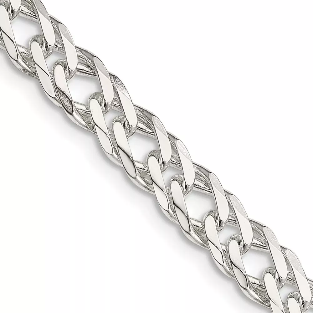 20 Inch Sterling Silver 6.25mm 6 Side D/C Flat Double Curb Chain Necklace