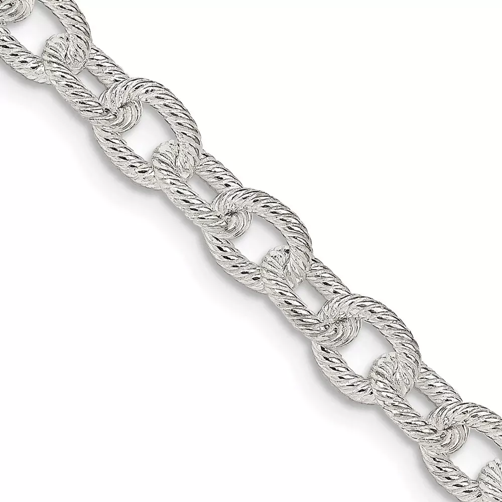 20 Inch Sterling Silver 6.25mm Fancy Patterned Rolo Chain Necklace