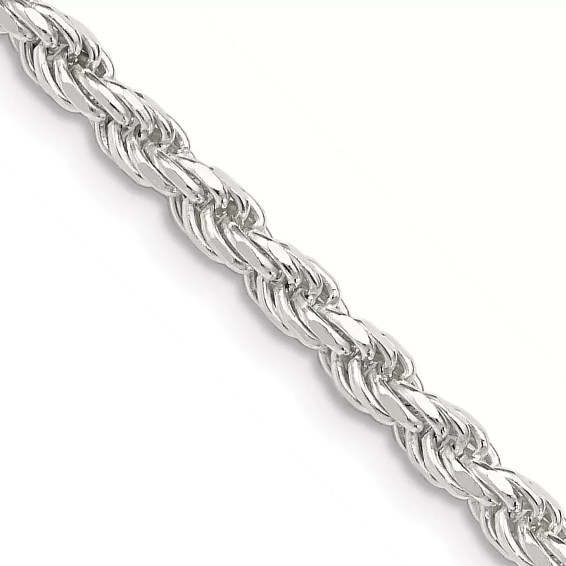 22 Inch Sterling Silver 3.2mm Diamond-Cut Rope Chain Necklace