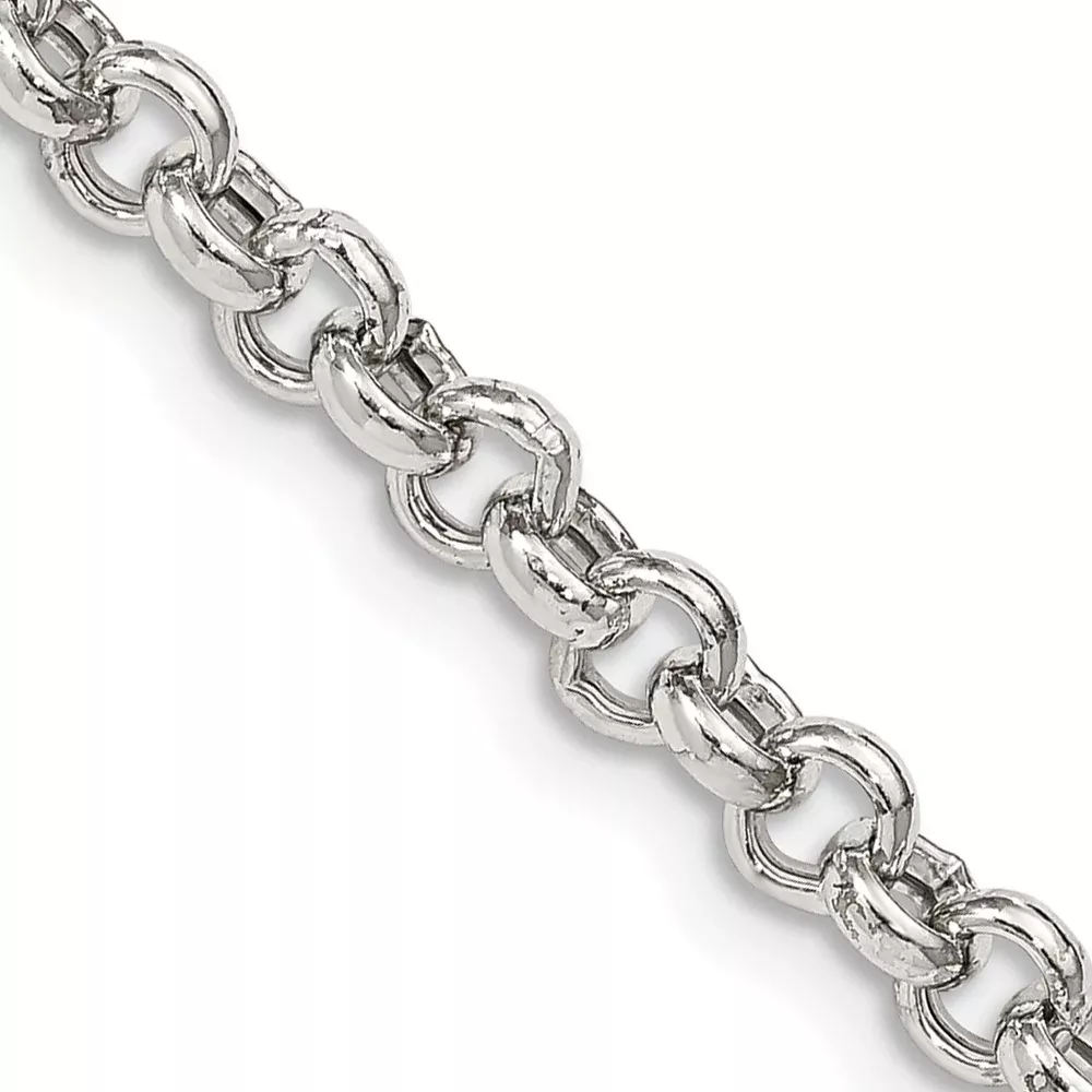 24 Inch Sterling Silver 4.25mm Semi-Solid Rolo Chain Necklace